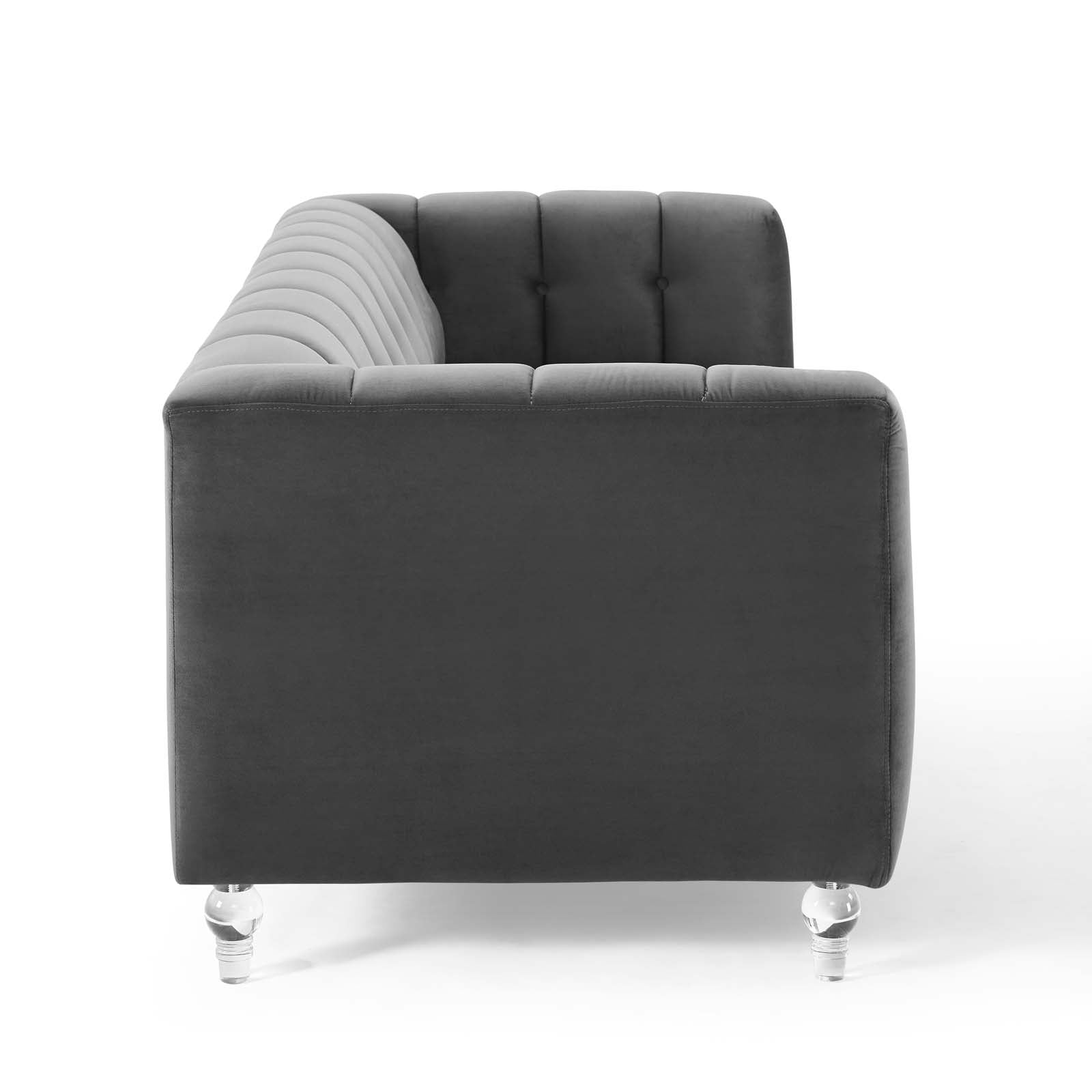 Modway Sofas & Couches - Mesmer Channel Tufted Button Performance Velvet Sofa Charcoal