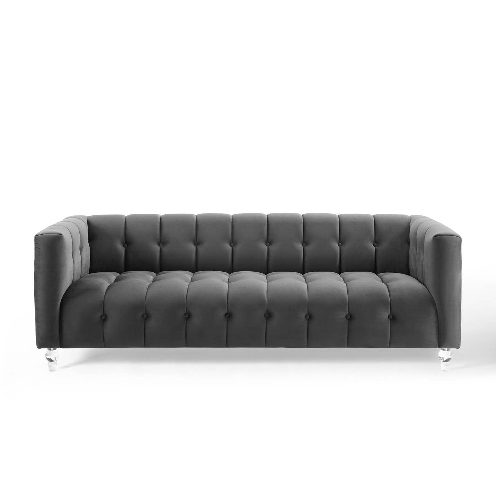 Modway Sofas & Couches - Mesmer Channel Tufted Button Performance Velvet Sofa Charcoal