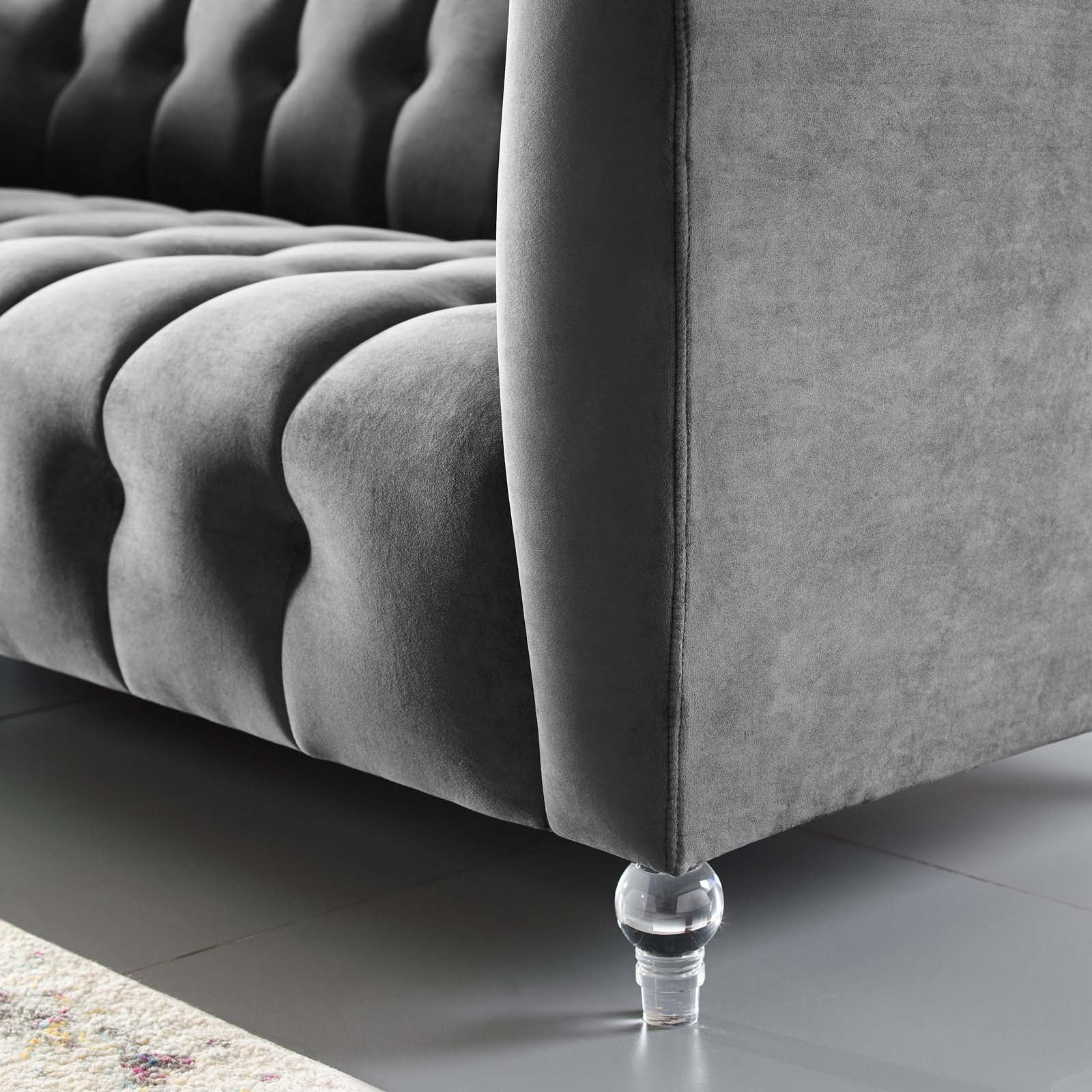 Modway Sofas & Couches - Mesmer Channel Tufted Button Performance Velvet Sofa Charcoal