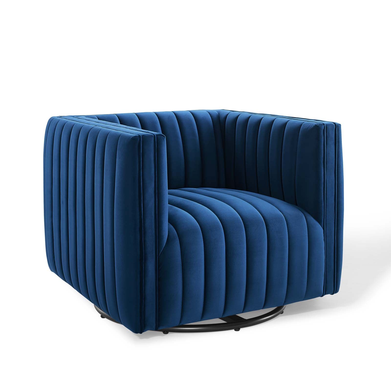 Modway Accent Chairs - Conjure Channel Tufted Performance Velvet Swivel Armchair Navy