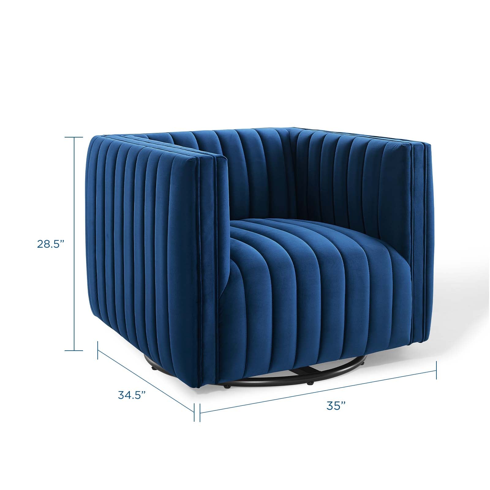 Modway Accent Chairs - Conjure Channel Tufted Performance Velvet Swivel Armchair Navy