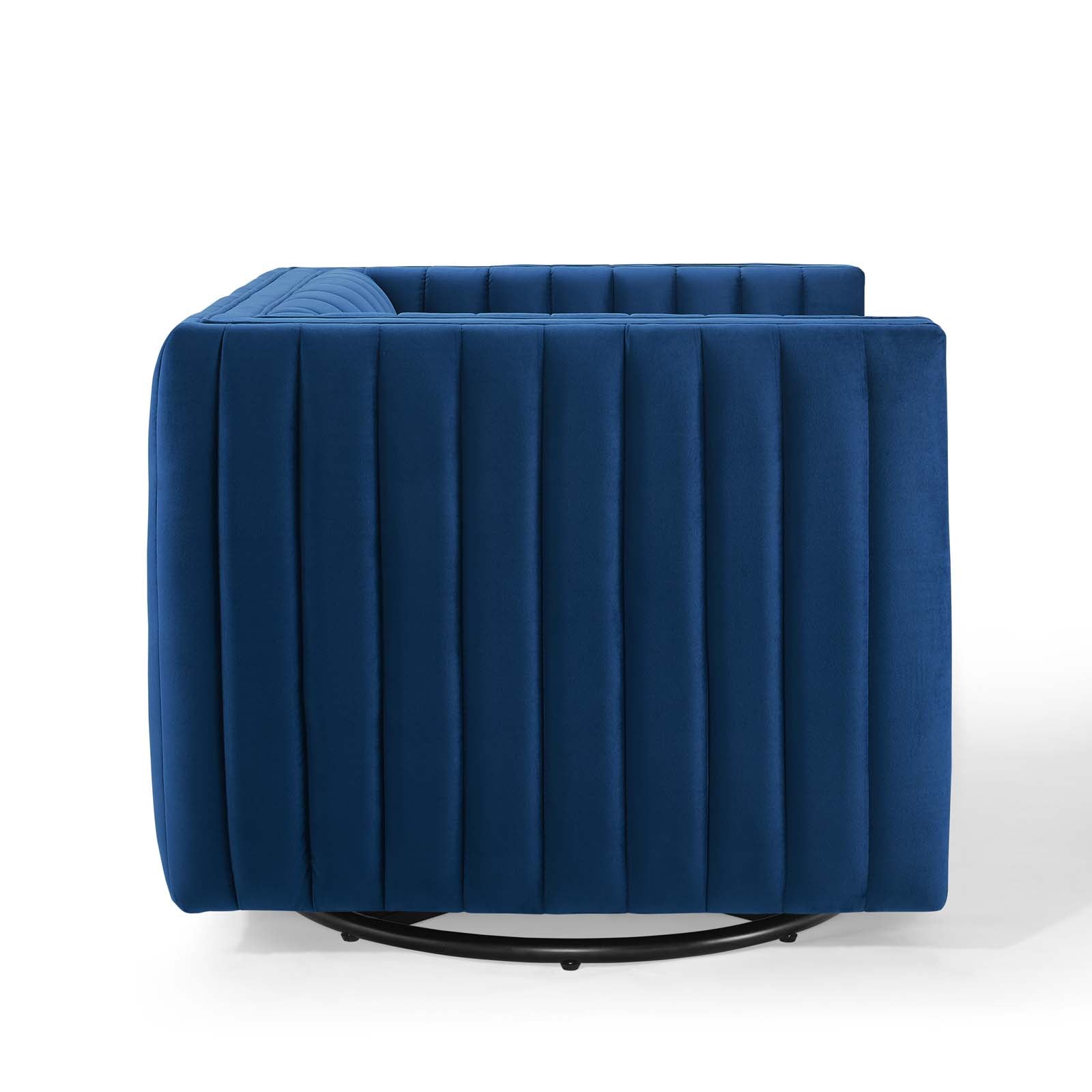 Modway Accent Chairs - Conjure Channel Tufted Performance Velvet Swivel Armchair Navy