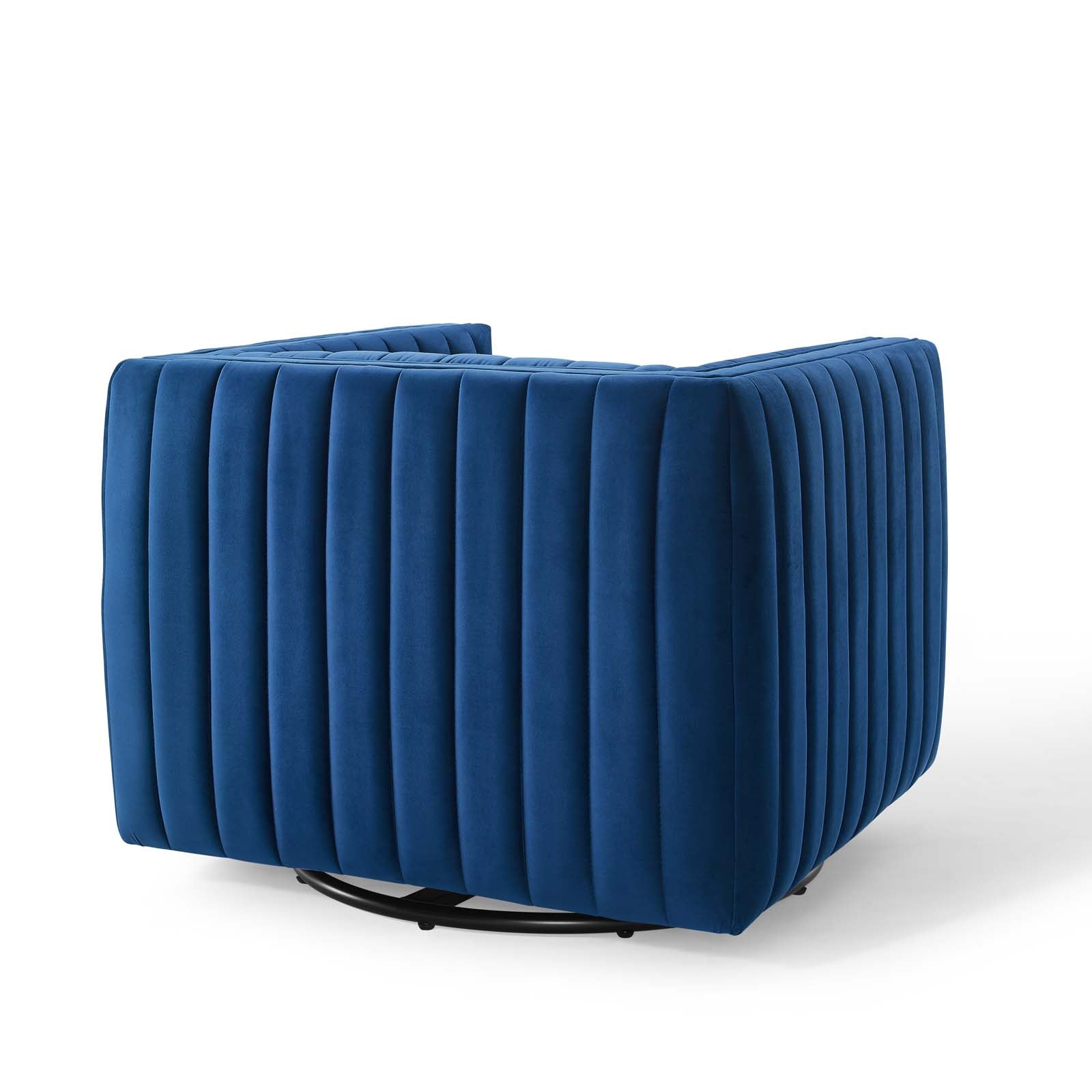 Modway Accent Chairs - Conjure Channel Tufted Performance Velvet Swivel Armchair Navy
