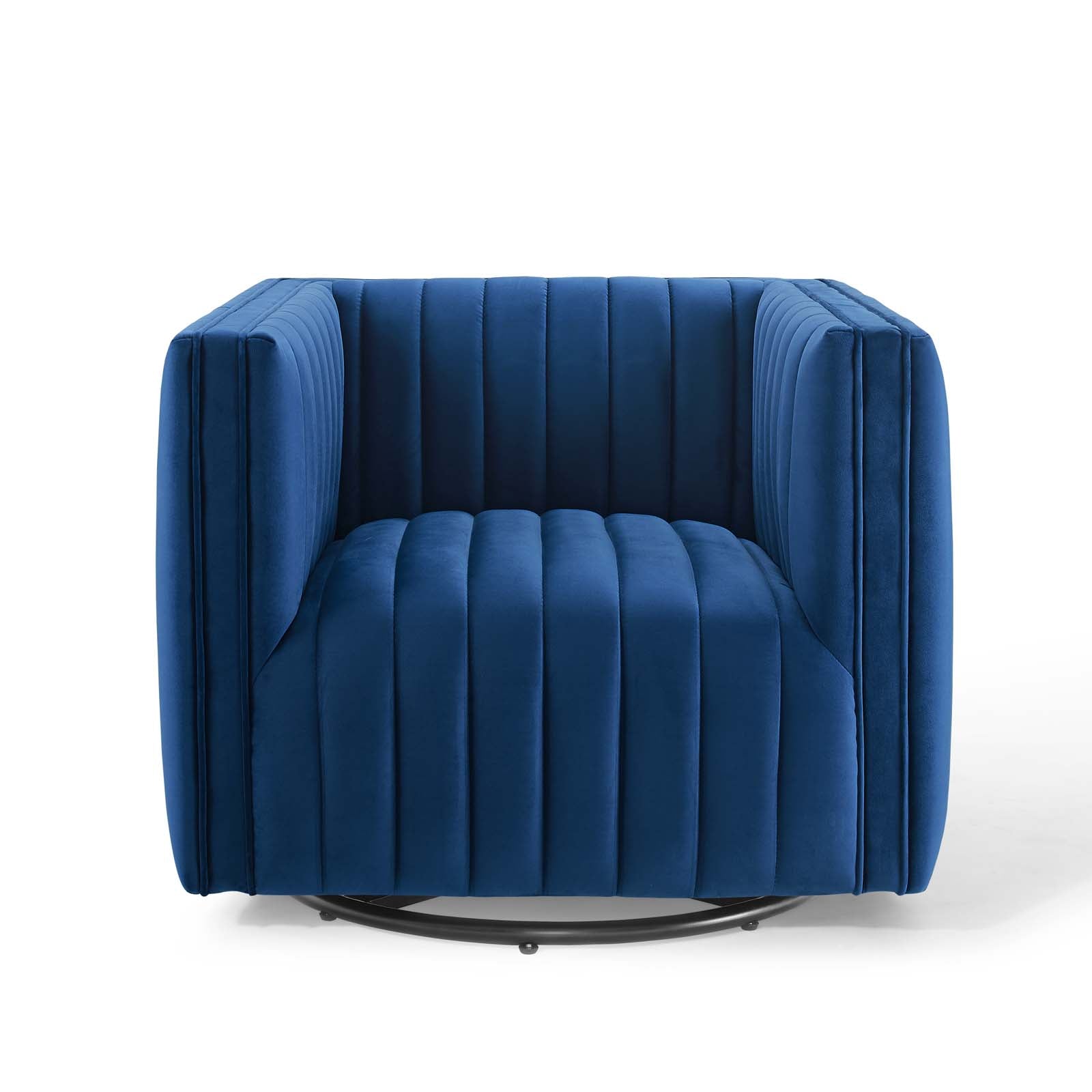 Modway Accent Chairs - Conjure Channel Tufted Performance Velvet Swivel Armchair Navy