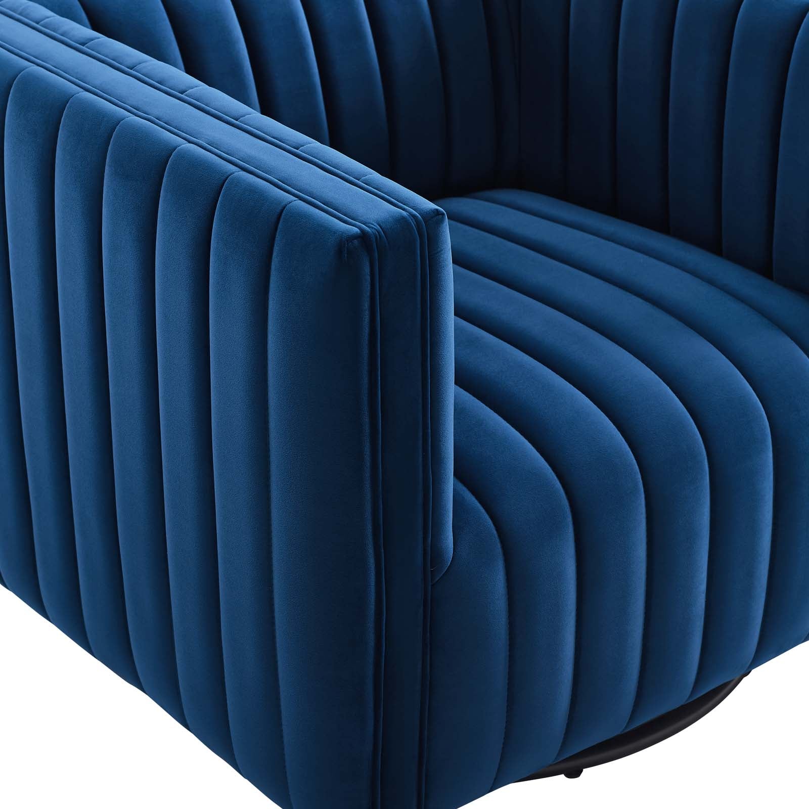 Modway Accent Chairs - Conjure Channel Tufted Performance Velvet Swivel Armchair Navy