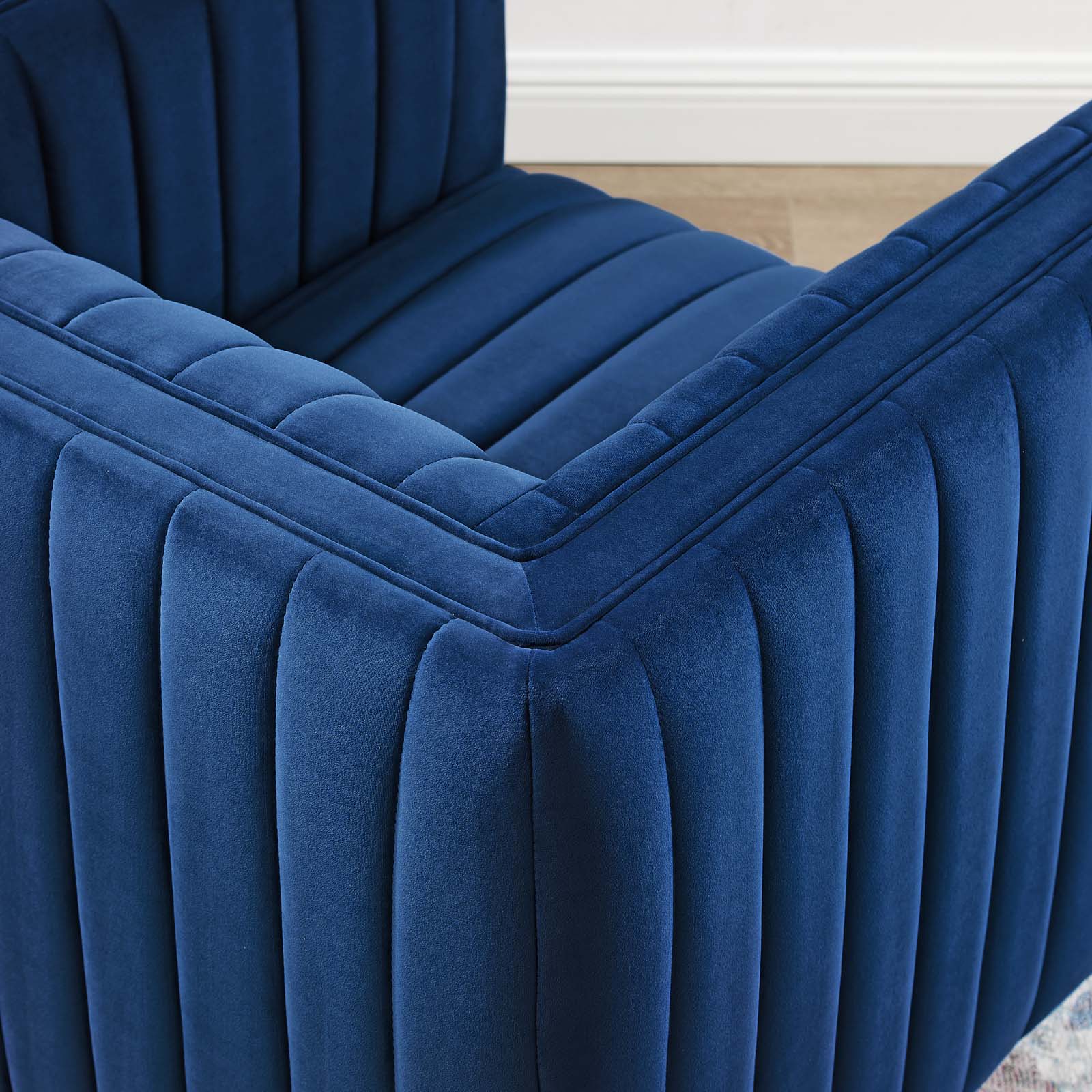 Modway Accent Chairs - Conjure Channel Tufted Performance Velvet Swivel Armchair Navy
