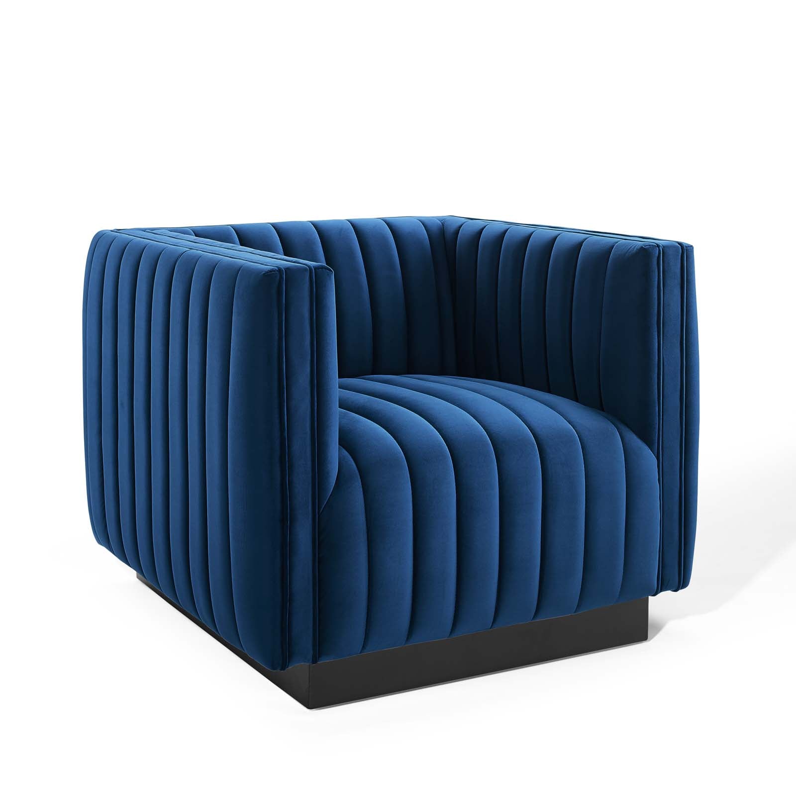 Modway Accent Chairs - Conjure Channel Tufted Performance Velvet Accent Armchair Navy