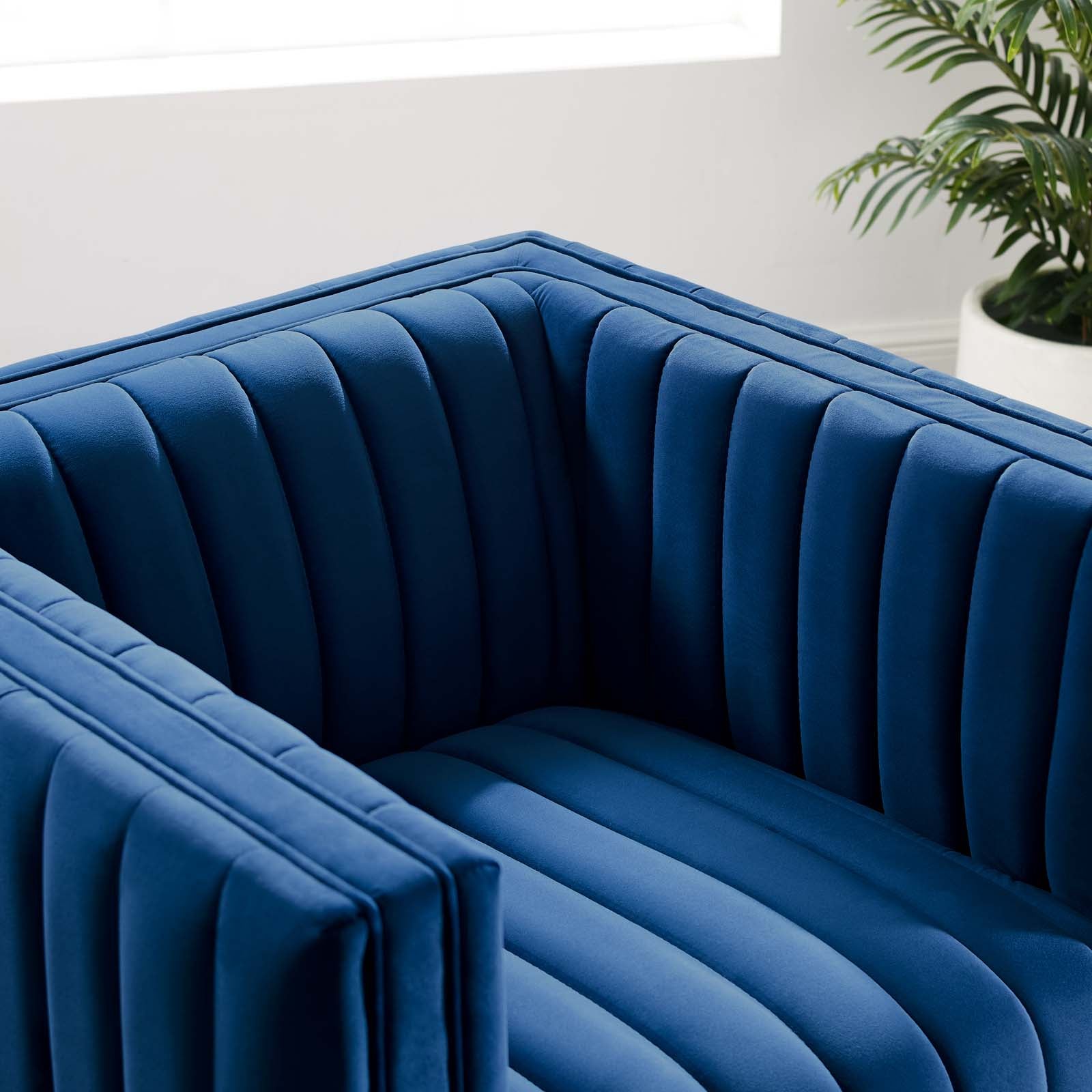 Modway Accent Chairs - Conjure Channel Tufted Performance Velvet Accent Armchair Navy