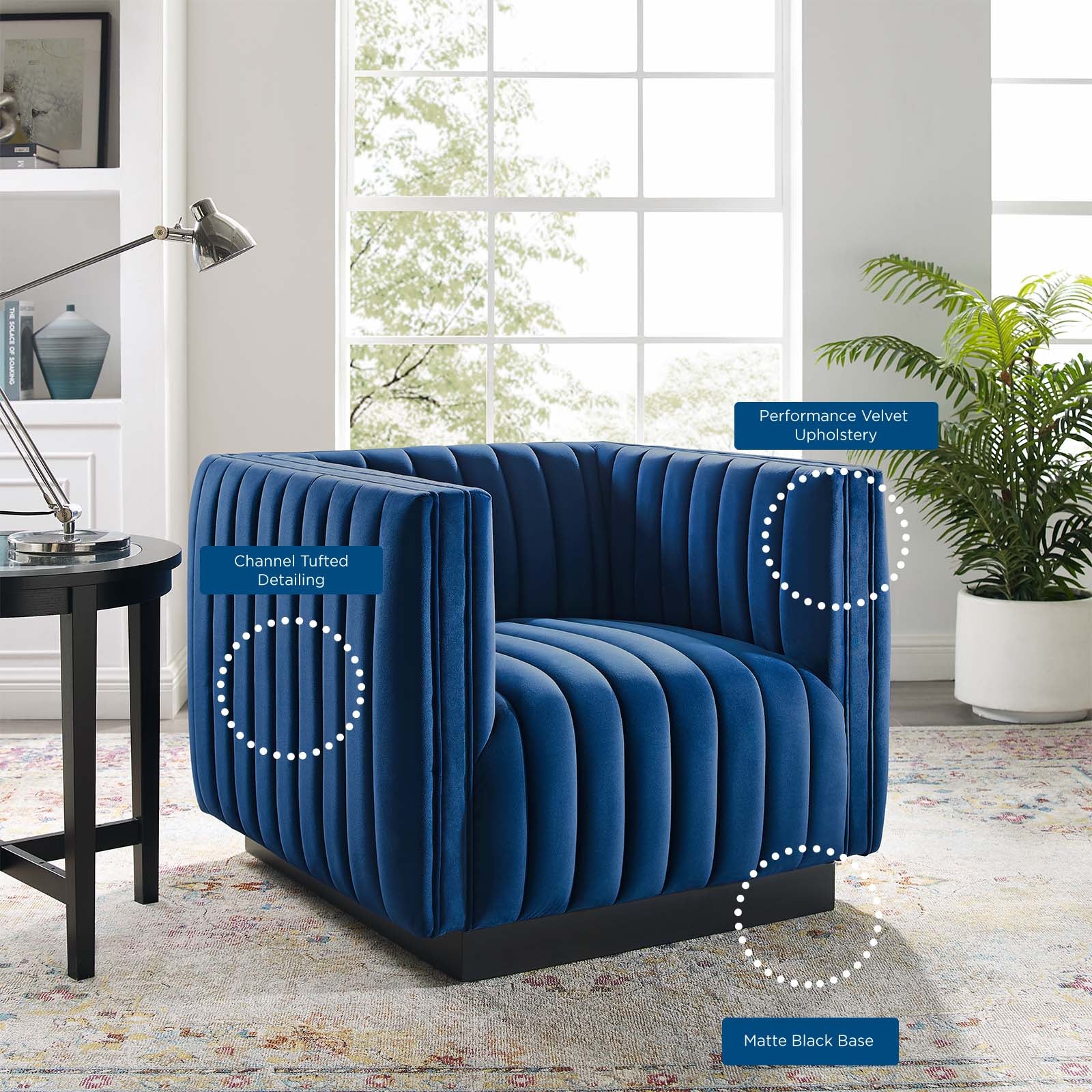 Modway Accent Chairs - Conjure Channel Tufted Performance Velvet Accent Armchair Navy
