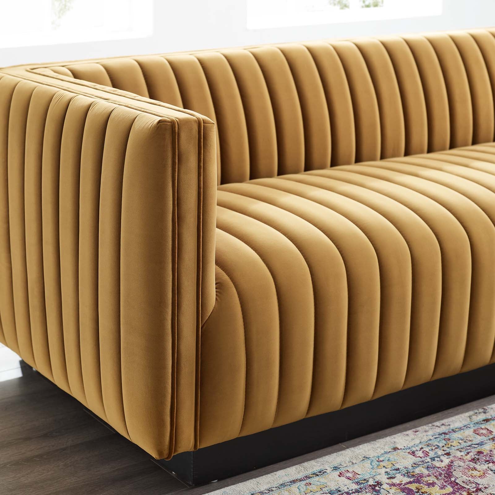 Modway Sofas & Couches - Conjure Channel Tufted Velvet Sofa Cognac