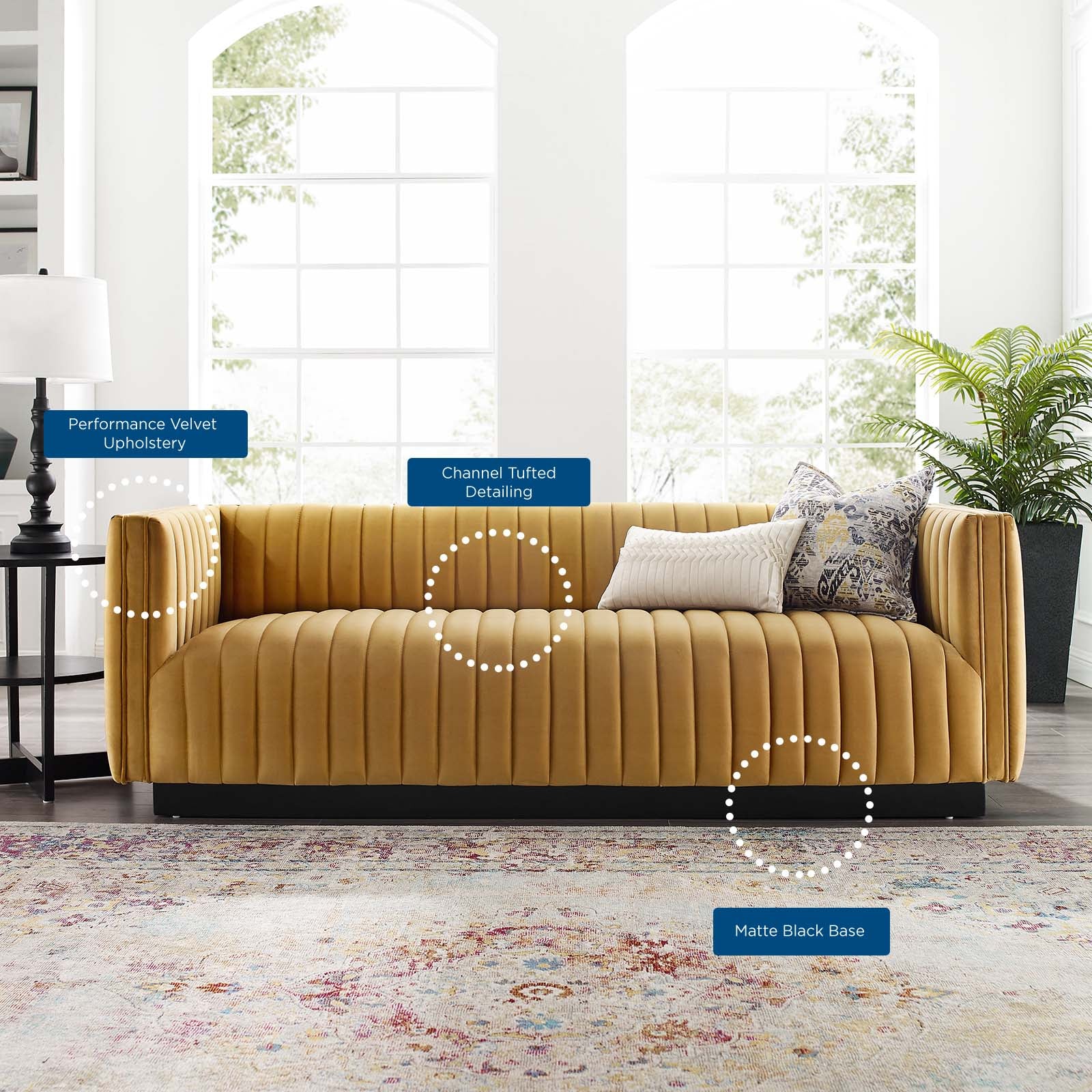 Modway Sofas & Couches - Conjure Channel Tufted Velvet Sofa Cognac