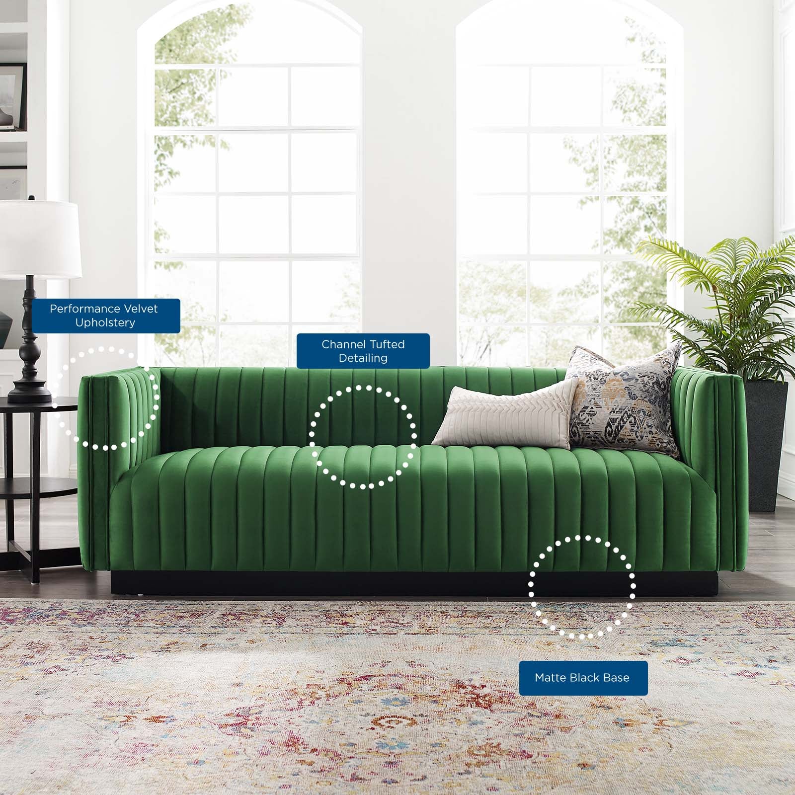 Modway Sofas & Couches - Conjure Channel Tufted Velvet Sofa Emerald