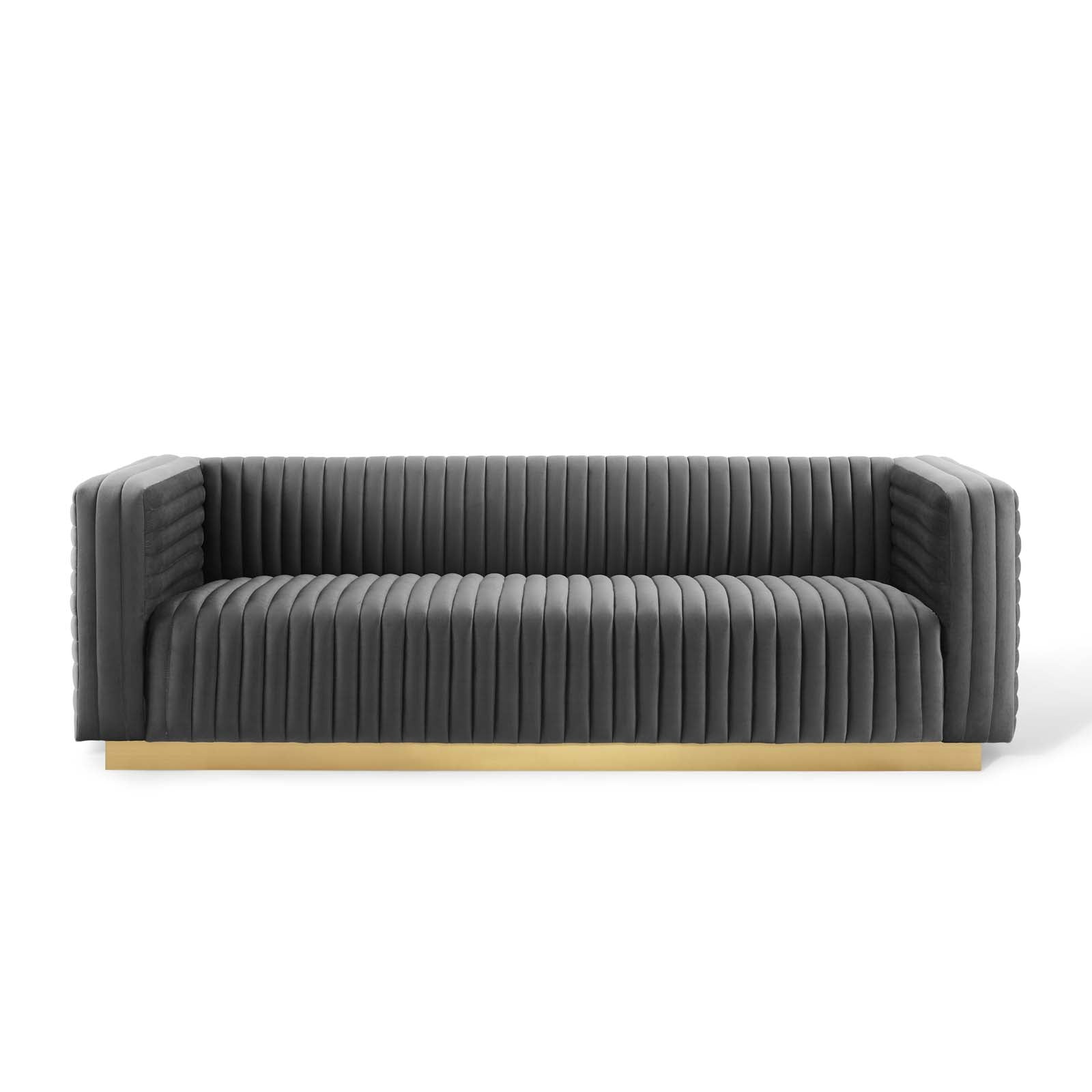 Modway Sofas & Couches - Charisma Channel Tufted Performance Velvet Living Room Sofa Charcoal