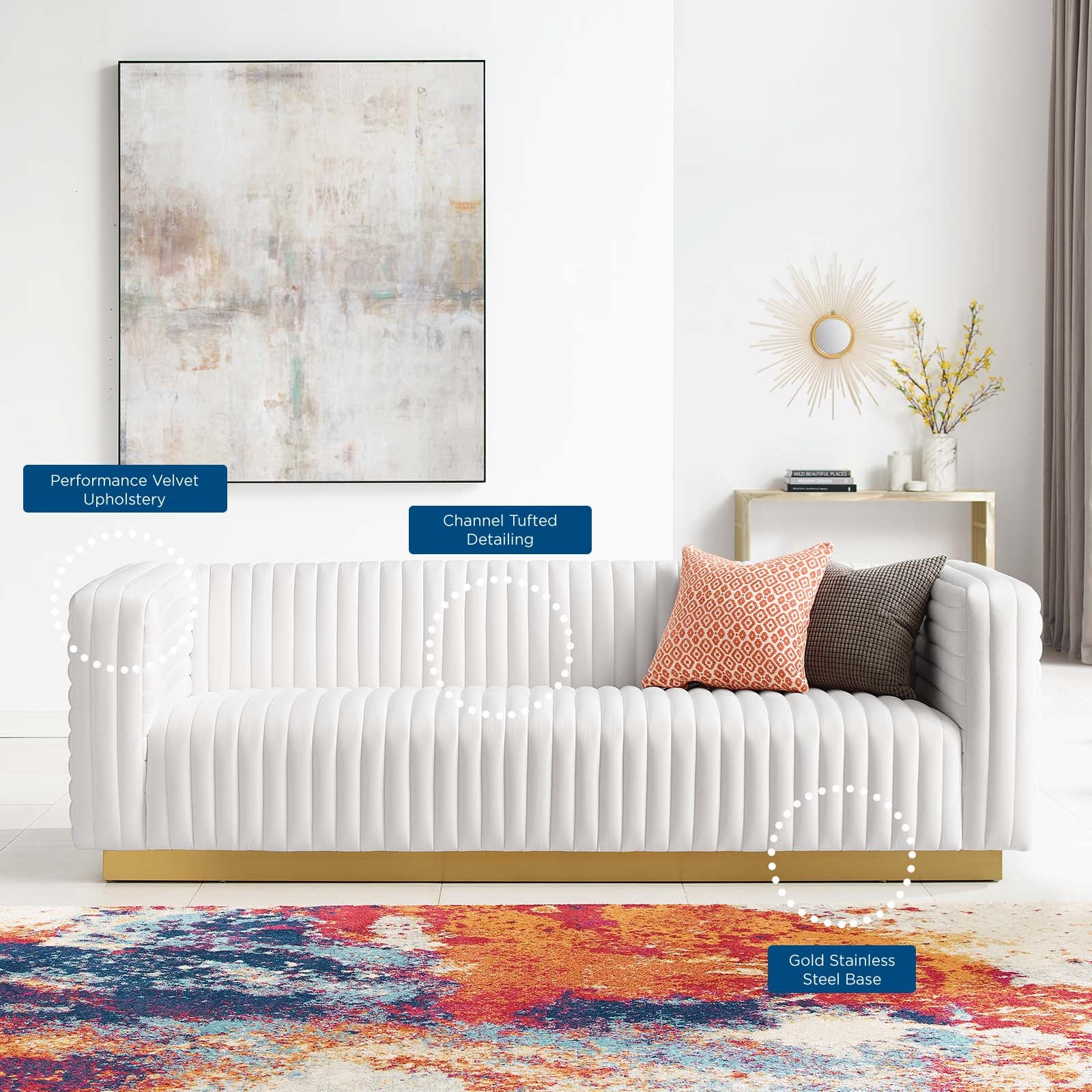 Modway Sofas & Couches - Charisma Channel Tufted Performance Velvet Living Room Sofa White