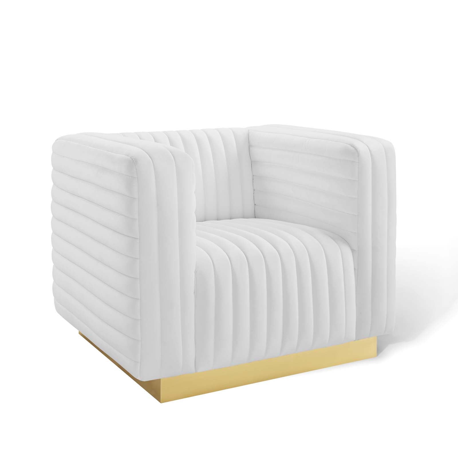 Modway Accent Chairs - Charisma Channel Tufted Performance Velvet Accent Armchair White