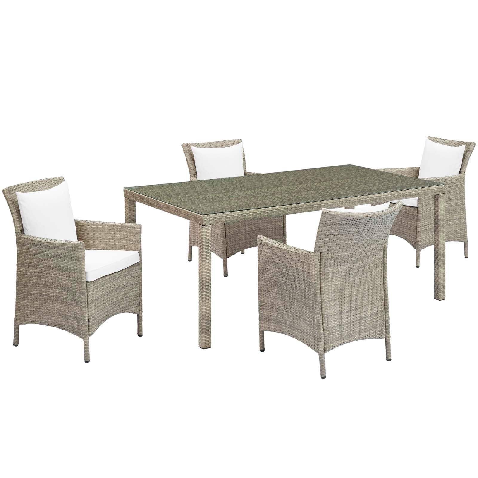 Modway Outdoor Dining Sets - Conduit 5 Piece Outdoor Patio Wicker Rattan Dining Set Light Gray White