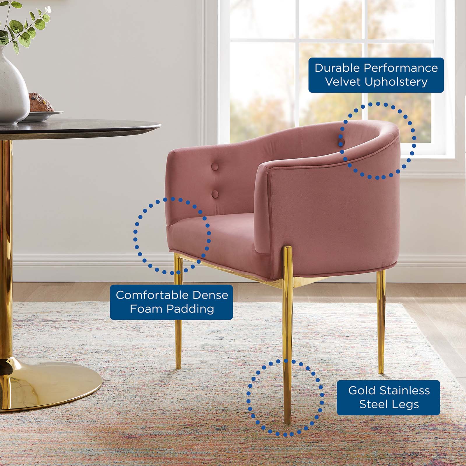 Modway Accent Chairs - Savour-Tufted-Performance-Velvet-Accent-Chair-Dusty-Rose