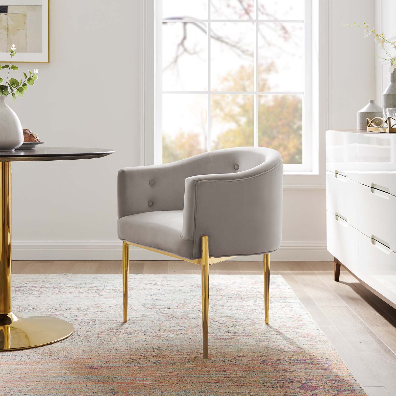 Modway Accent Chairs - Savour Tufted Performance Velvet Accent Chair Light Gray