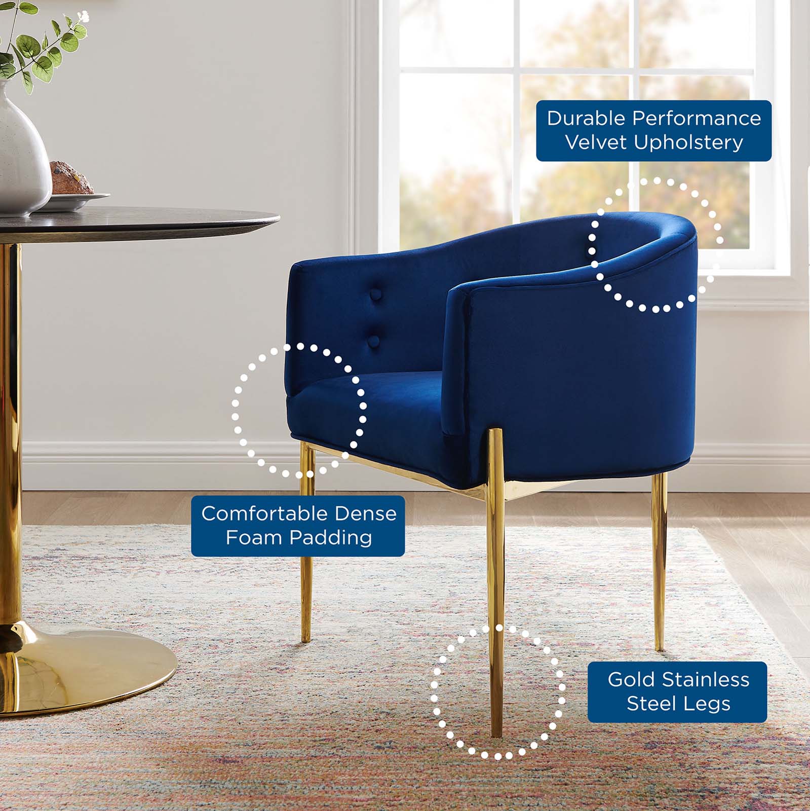 Modway Accent Chairs - Savour Tufted Performance Velvet Accent Chair Navy