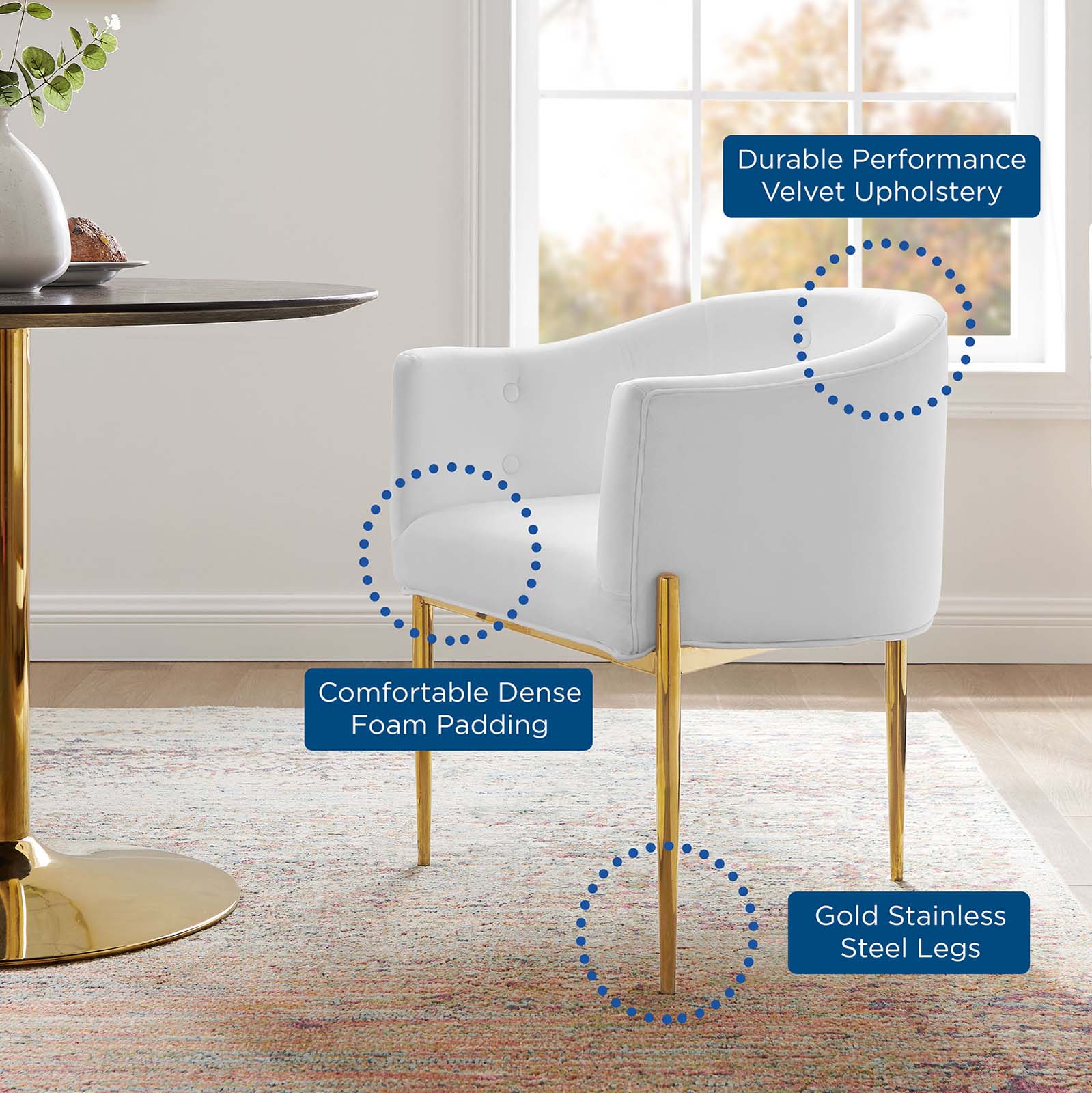 Modway Accent Chairs - Savour Tufted Performance Velvet Accent Chair White
