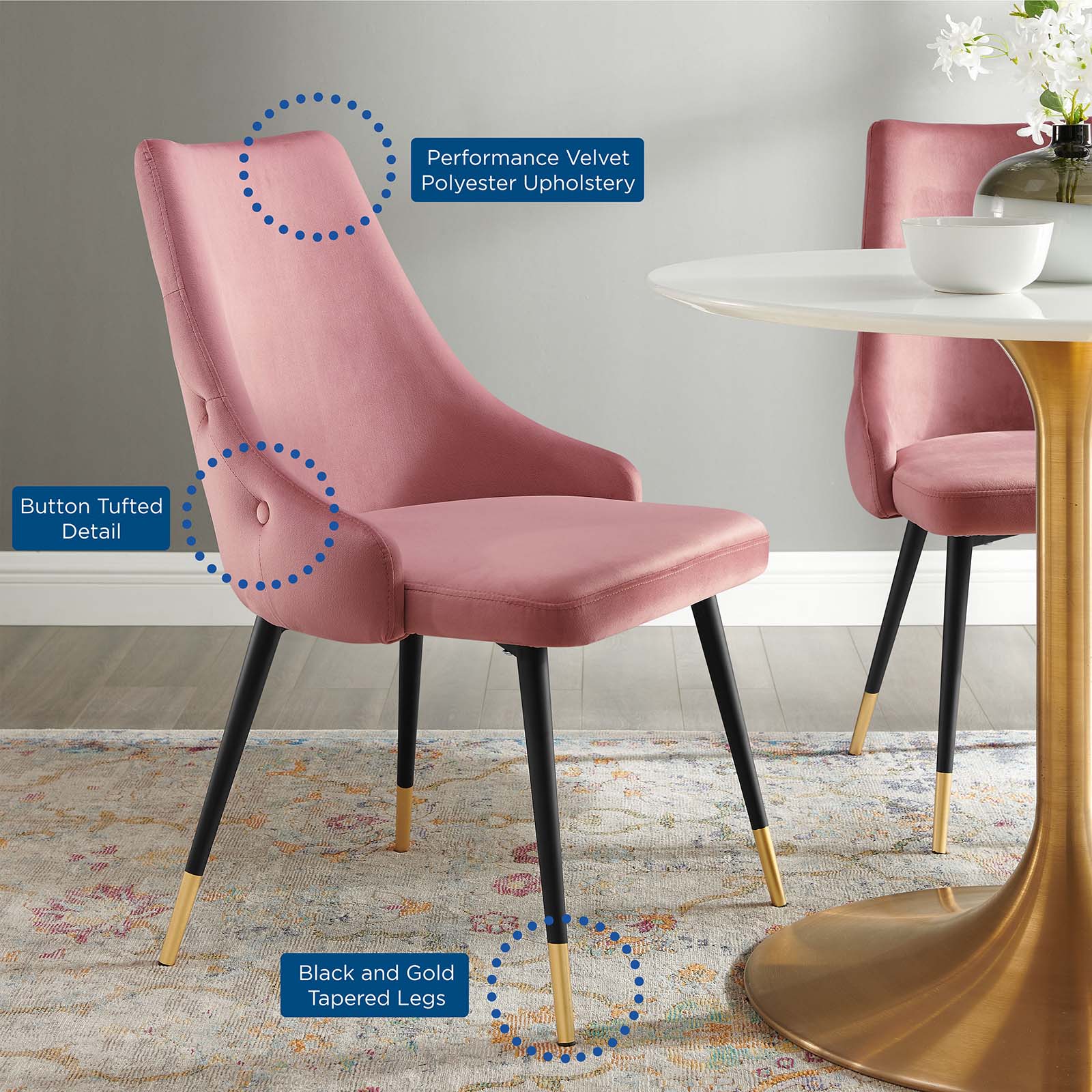 Modway Dining Chairs - Adorn Tufted Performance Velvet Dining Side Chair Dusty Rose