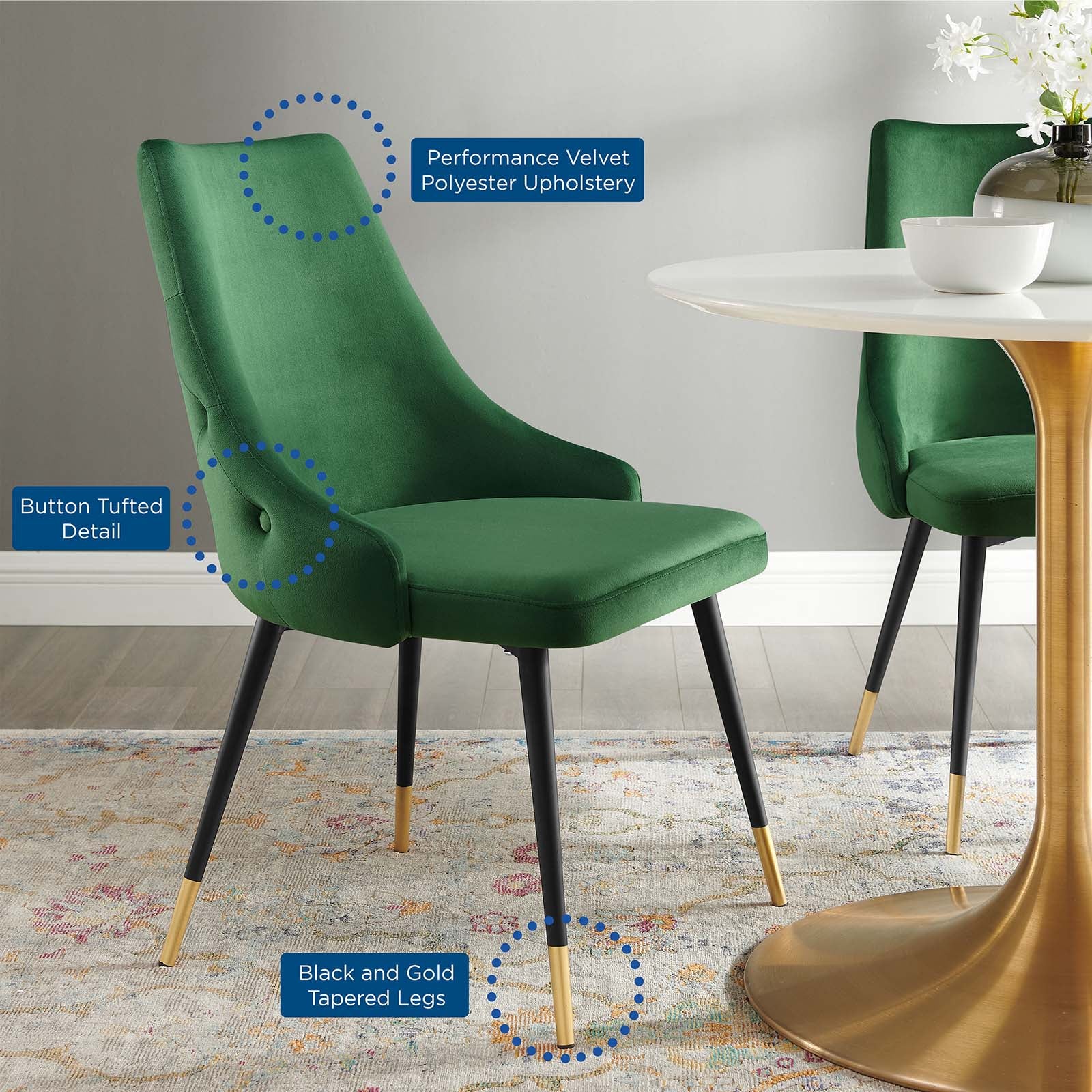 Modway Dining Chairs - Adorn Tufted Performance Velvet Dining Side Chair Emerald