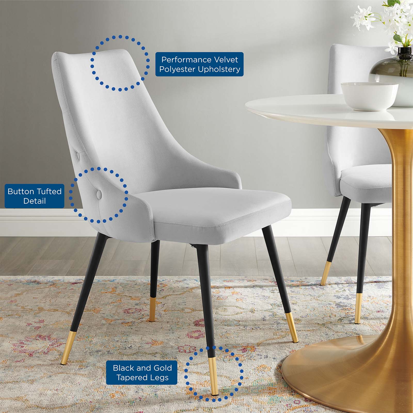 Modway Dining Chairs - Adorn Tufted Performance Velvet Dining Side Chair Light Gray