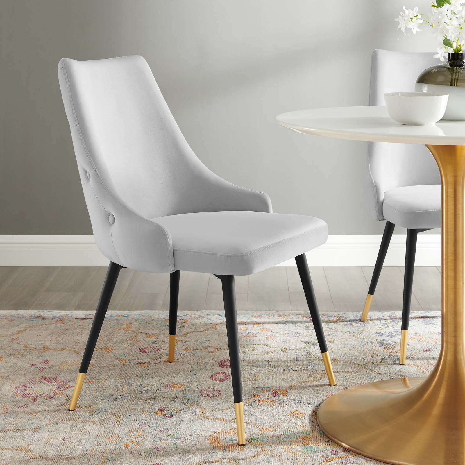 Modway Dining Chairs - Adorn Tufted Performance Velvet Dining Side Chair Light Gray