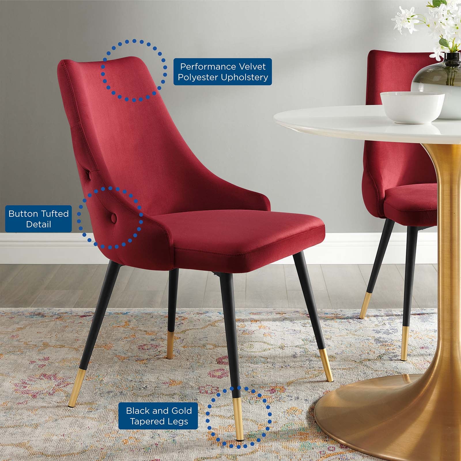 Modway Dining Chairs - Adorn Tufted Performance Velvet Dining Side Chair Maroon