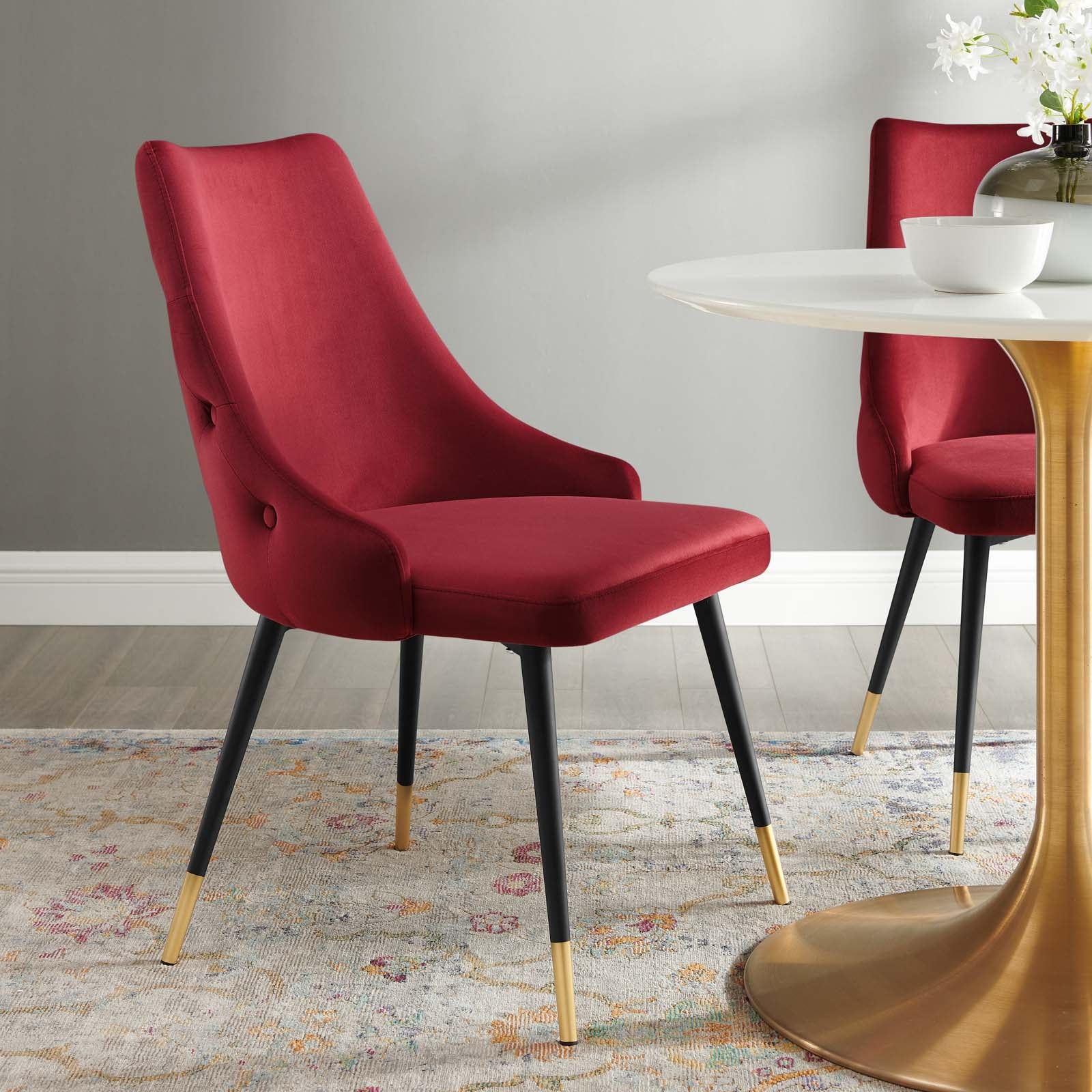 Modway Dining Chairs - Adorn Tufted Performance Velvet Dining Side Chair Maroon