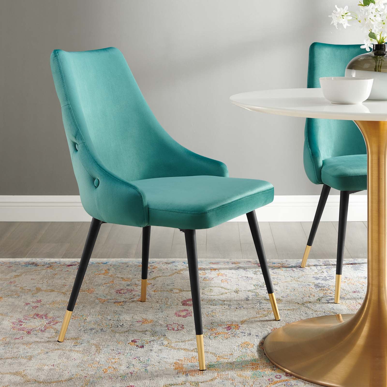Modway Dining Chairs - Adorn Tufted Performance Velvet Dining Side Chair Teal