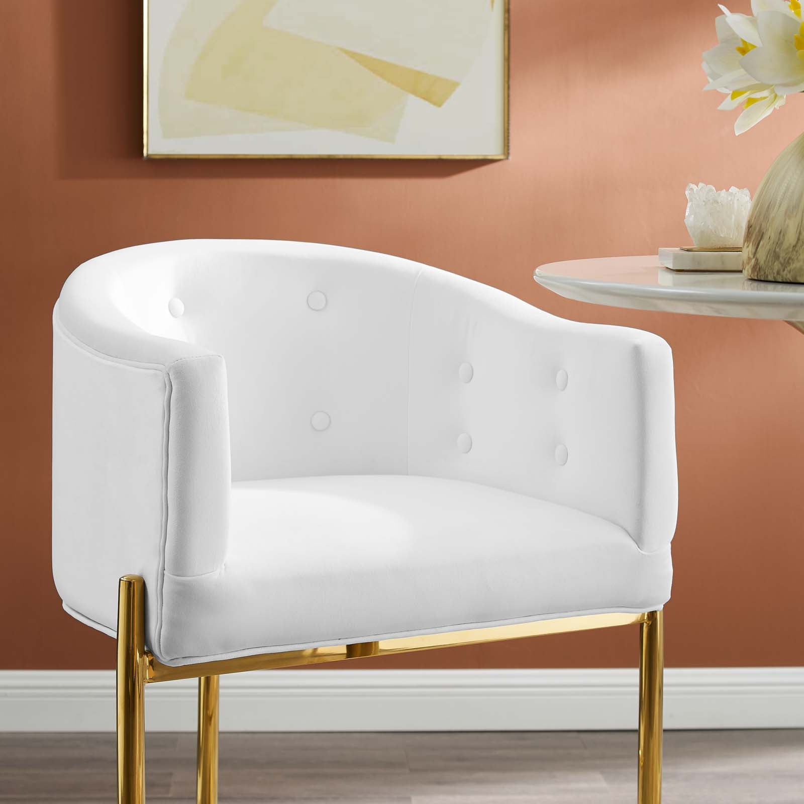 Savour Tufted Performance Velvet Bar Stool White