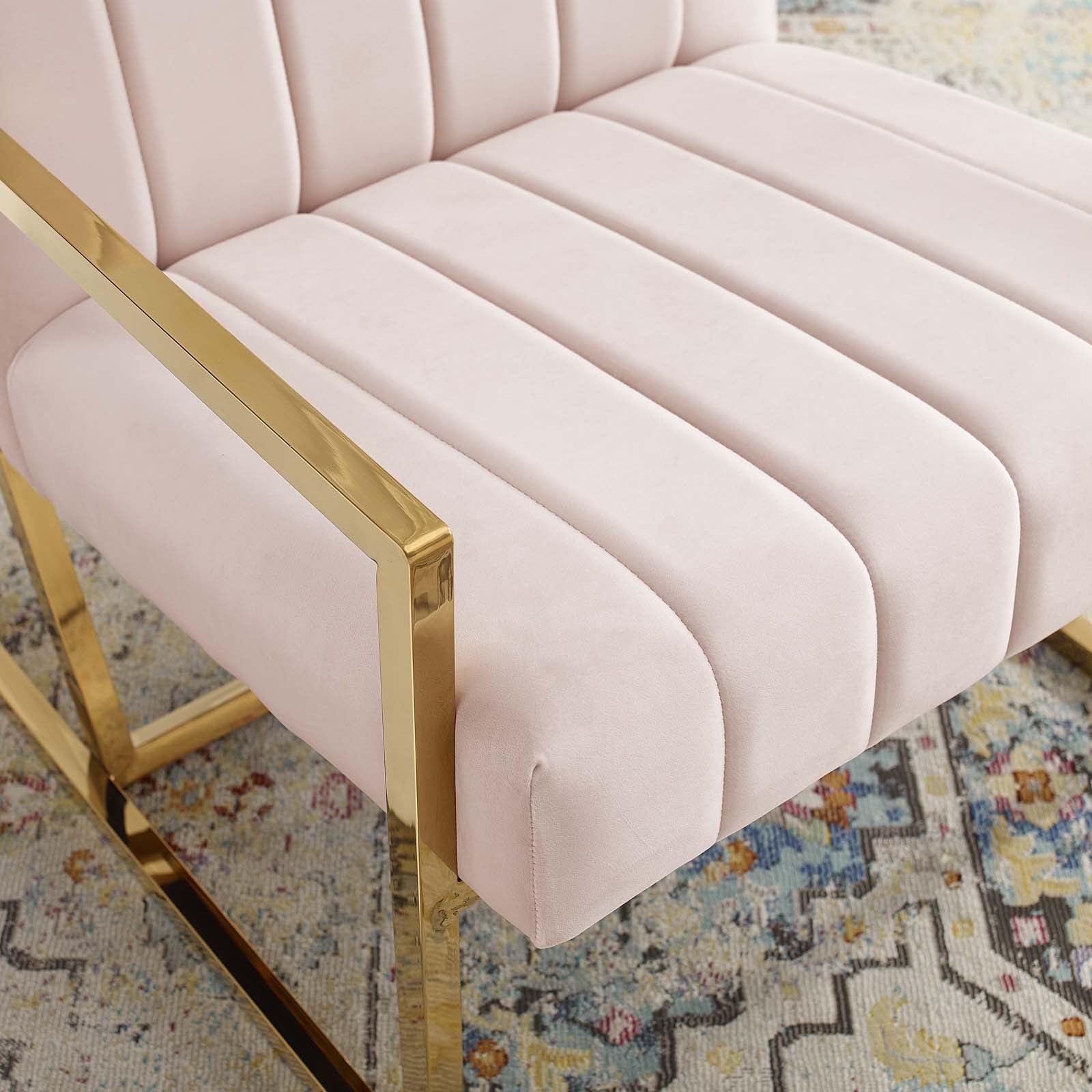 Inspire Channel Tufted Performance Velvet Armchair Pink