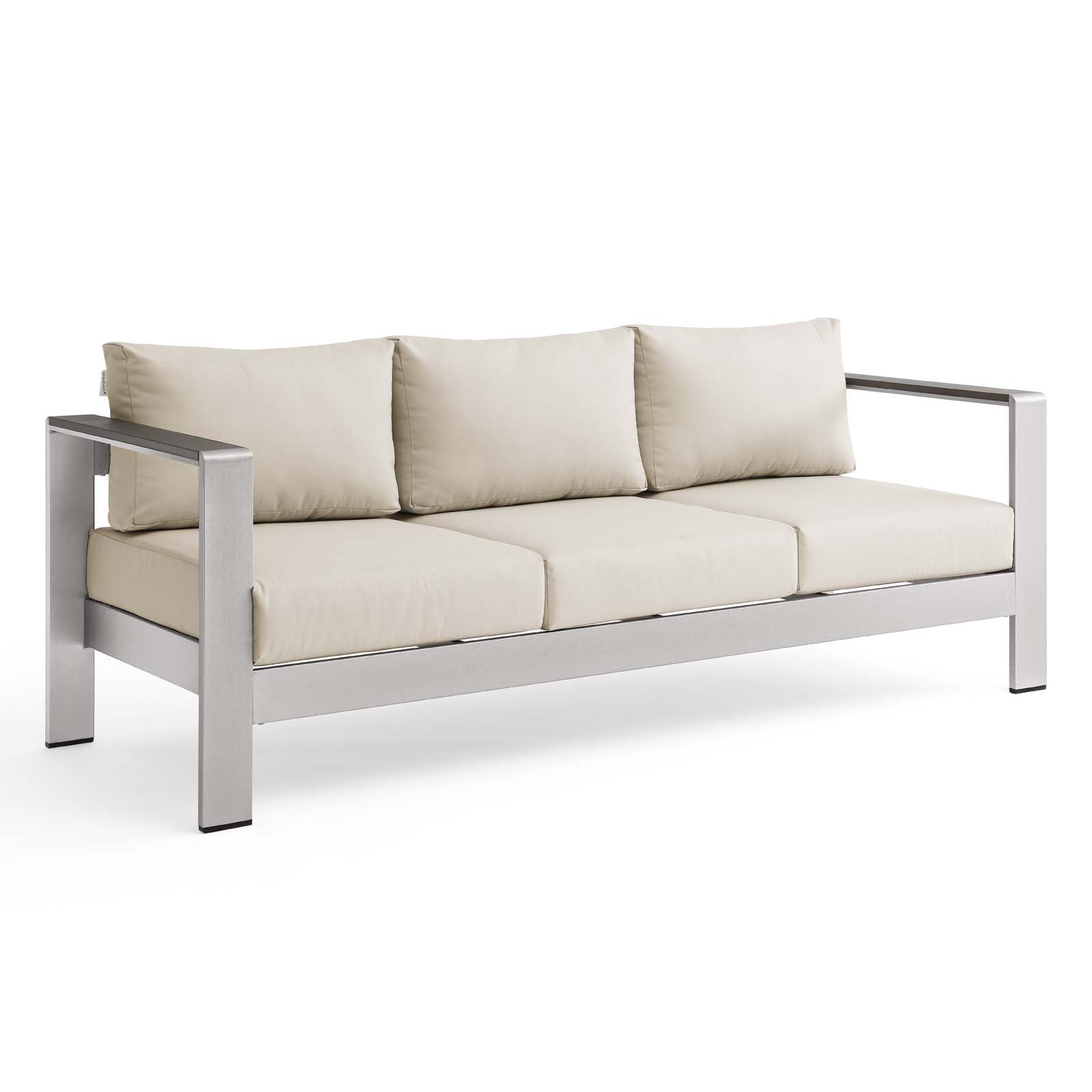 Modway Outdoor Sofas - Shore Outdoor Patio Aluminum Sofa Silver Beige