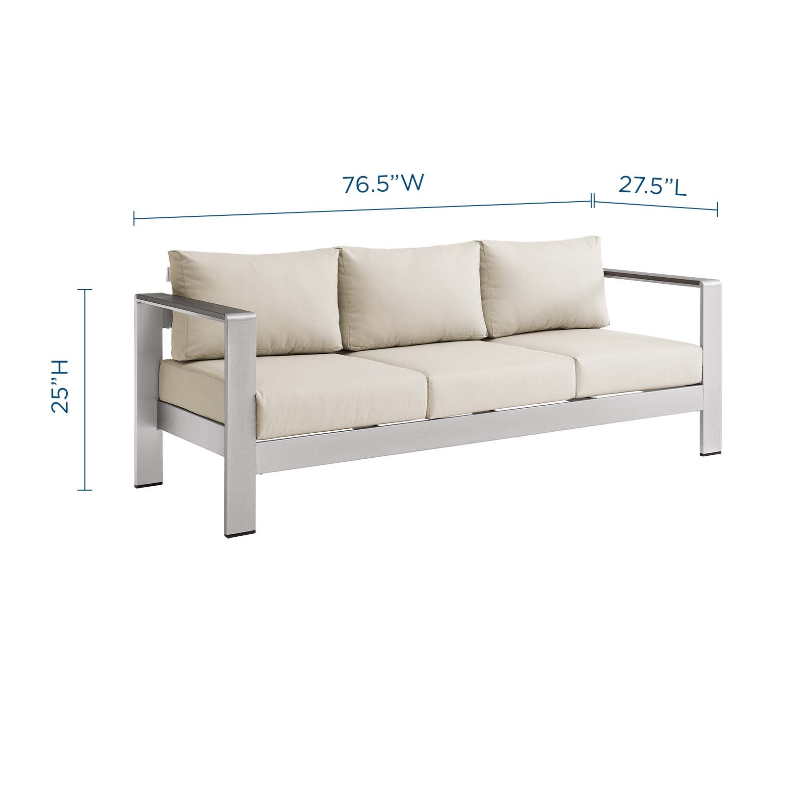 Modway Outdoor Sofas - Shore Outdoor Patio Aluminum Sofa Silver Beige