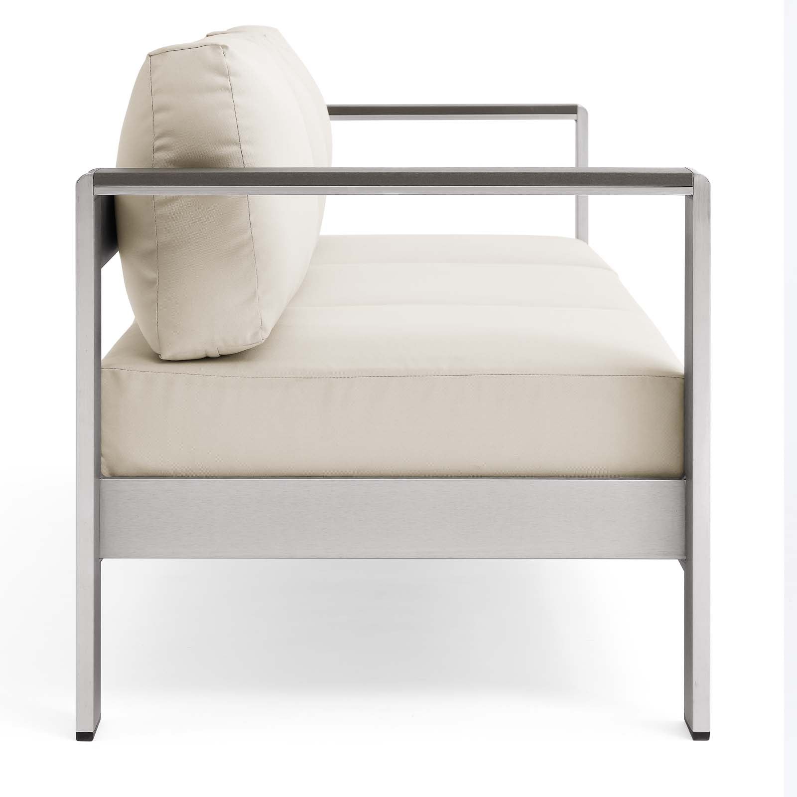 Modway Outdoor Sofas - Shore Outdoor Patio Aluminum Sofa Silver Beige