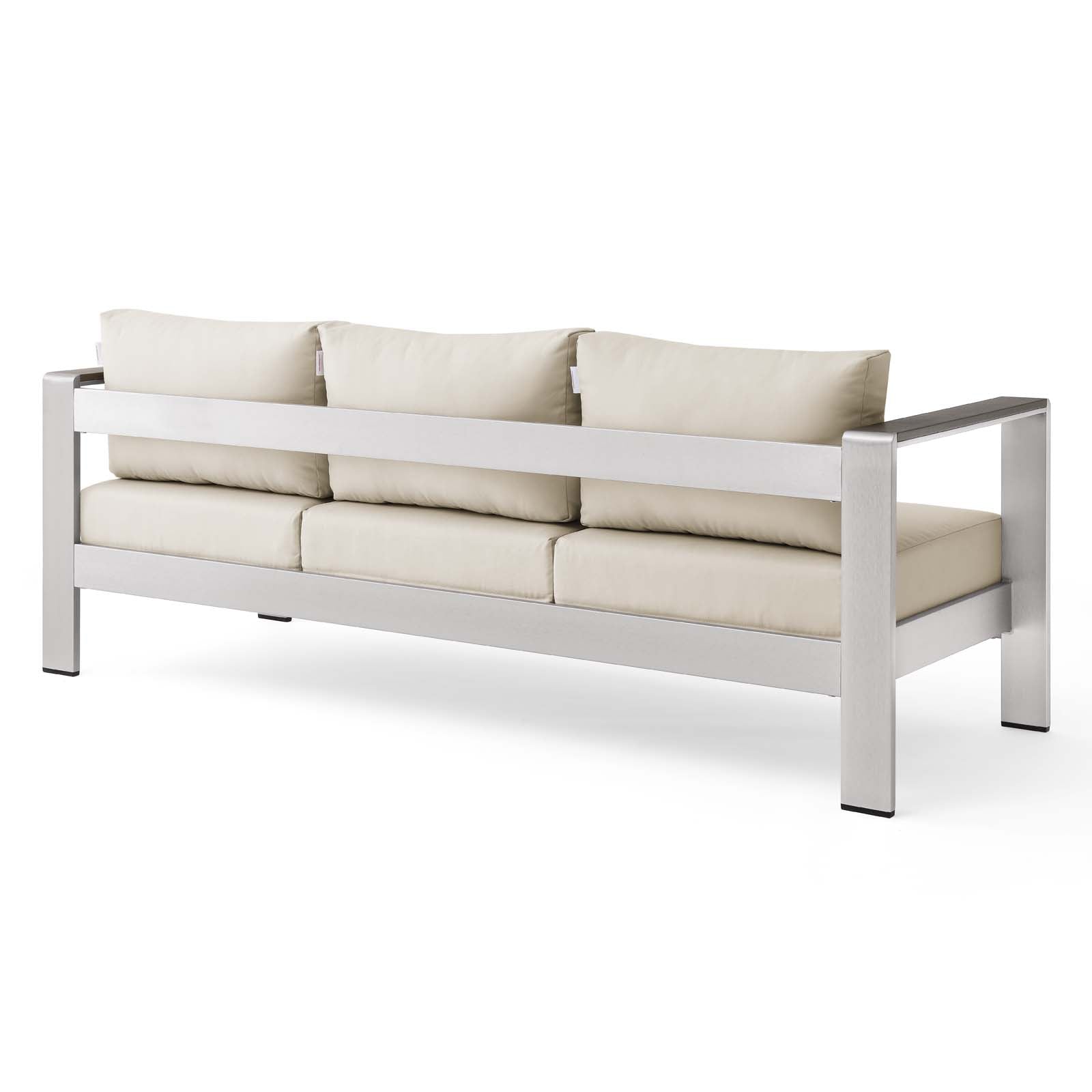 Modway Outdoor Sofas - Shore Outdoor Patio Aluminum Sofa Silver Beige