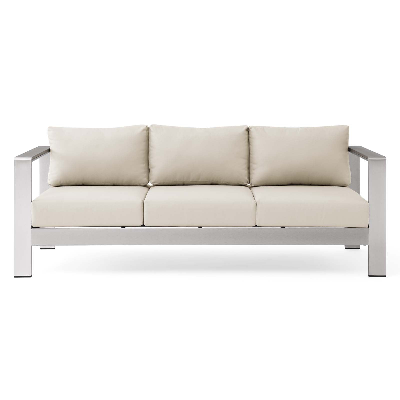 Modway Outdoor Sofas - Shore Outdoor Patio Aluminum Sofa Silver Beige
