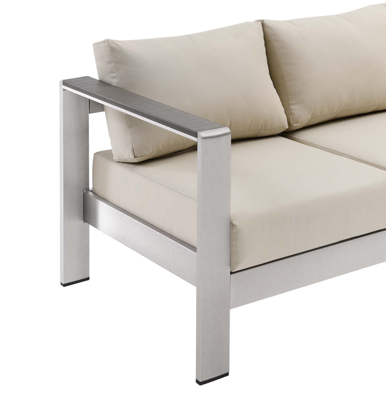 Modway Outdoor Sofas - Shore Outdoor Patio Aluminum Sofa Silver Beige