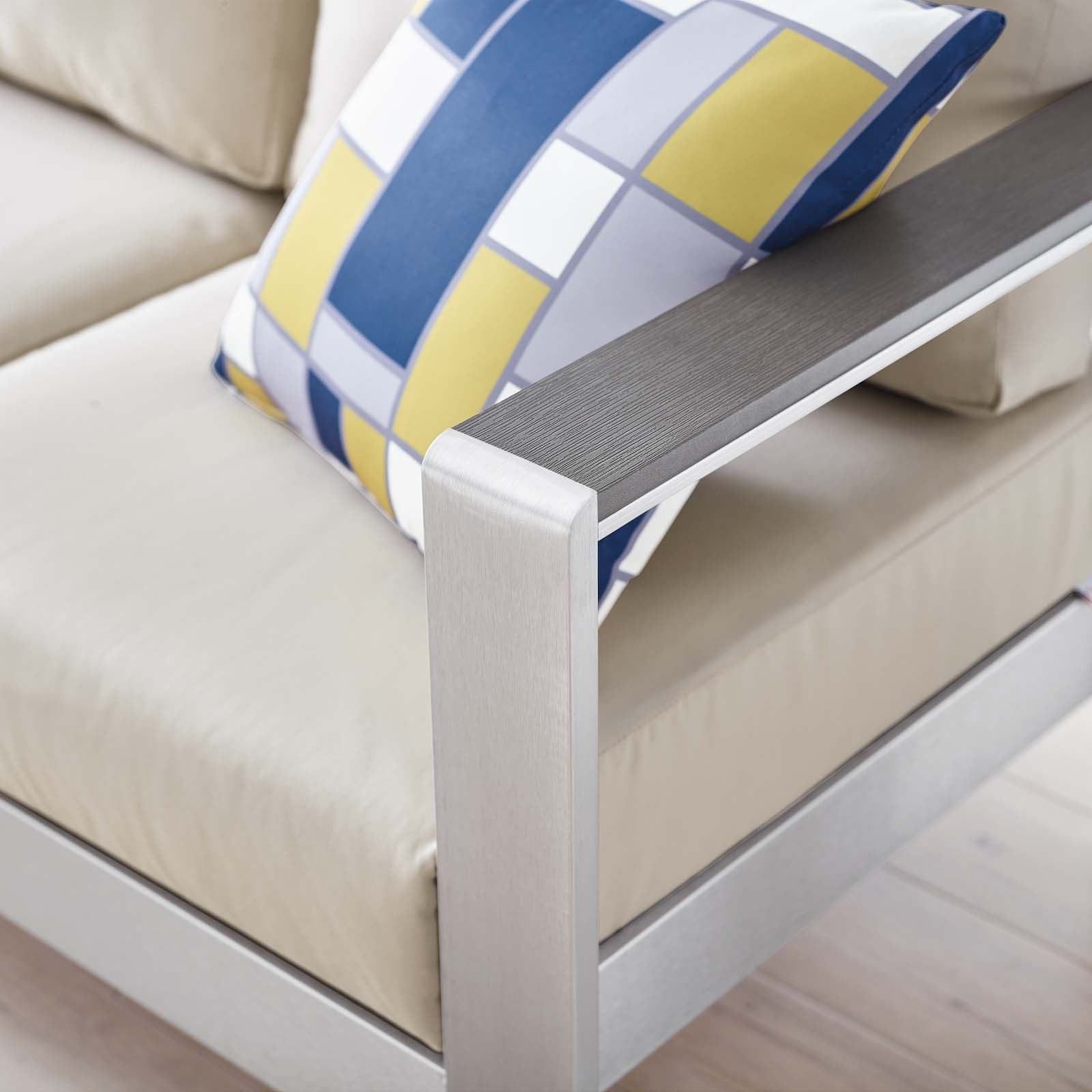 Modway Outdoor Sofas - Shore Outdoor Patio Aluminum Sofa Silver Beige
