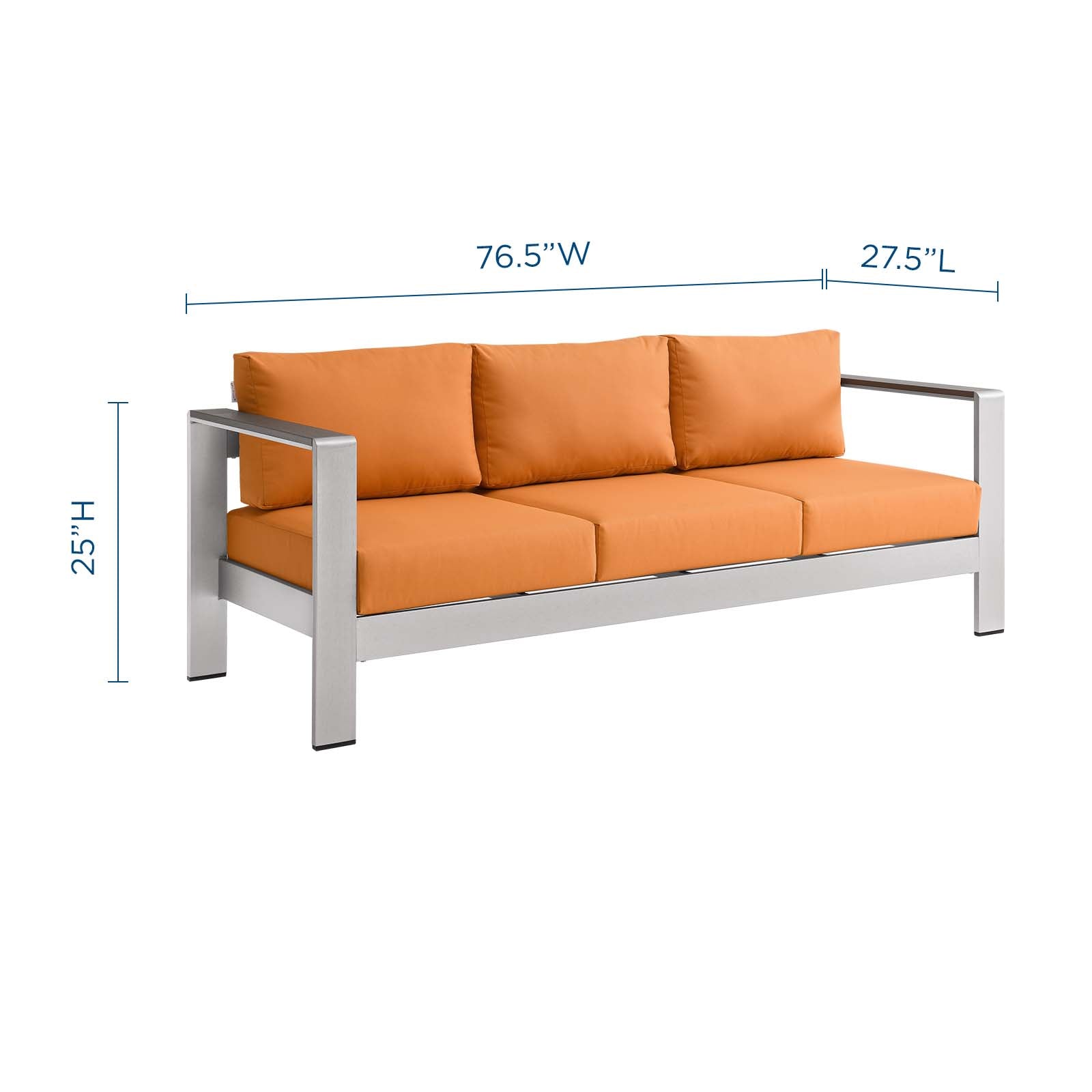 Modway Outdoor Sofas - Shore Outdoor Patio Aluminum Sofa Silver Orange
