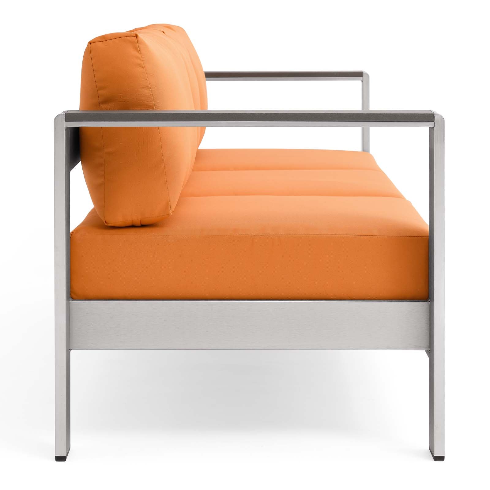 Modway Outdoor Sofas - Shore Outdoor Patio Aluminum Sofa Silver Orange