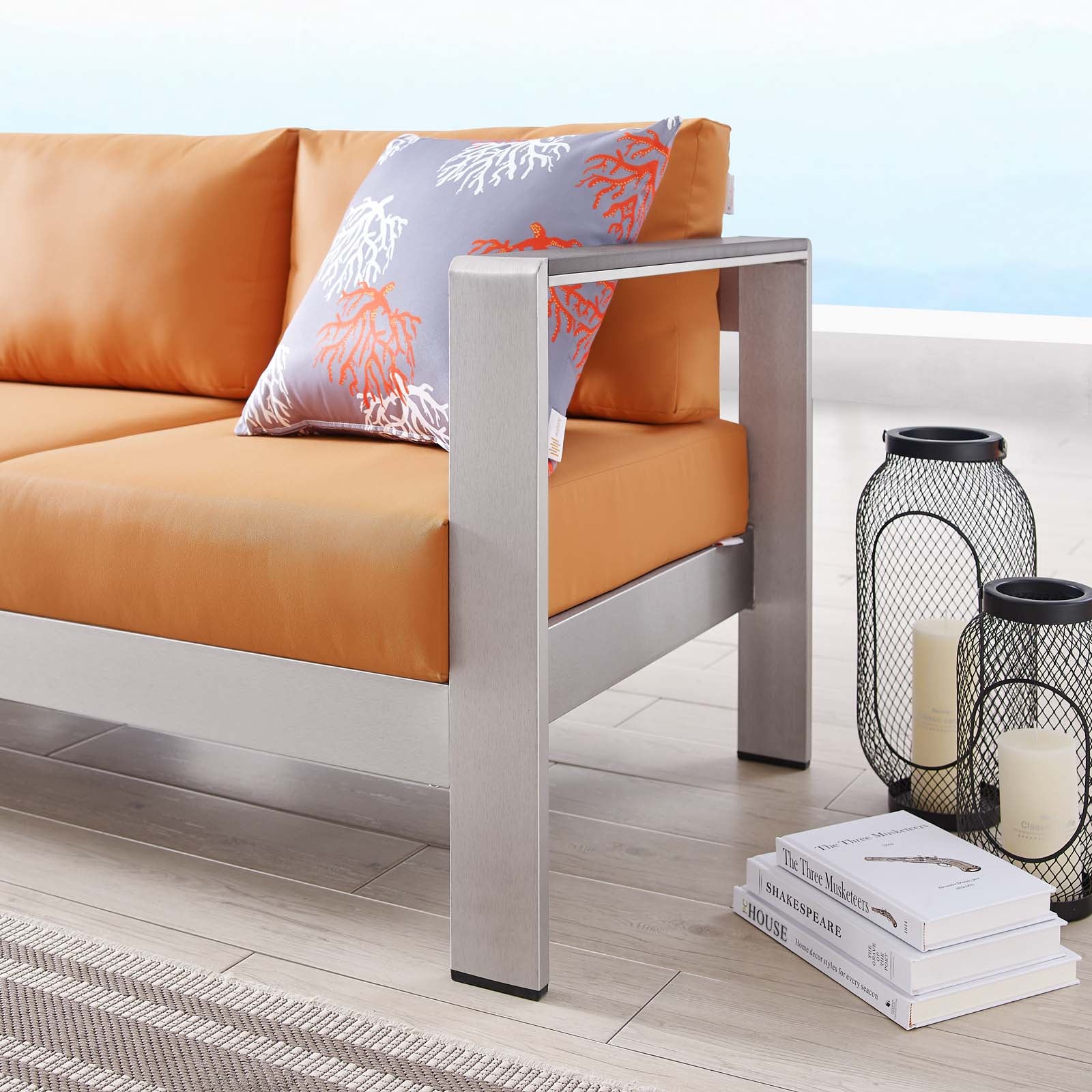 Modway Outdoor Sofas - Shore Outdoor Patio Aluminum Sofa Silver Orange