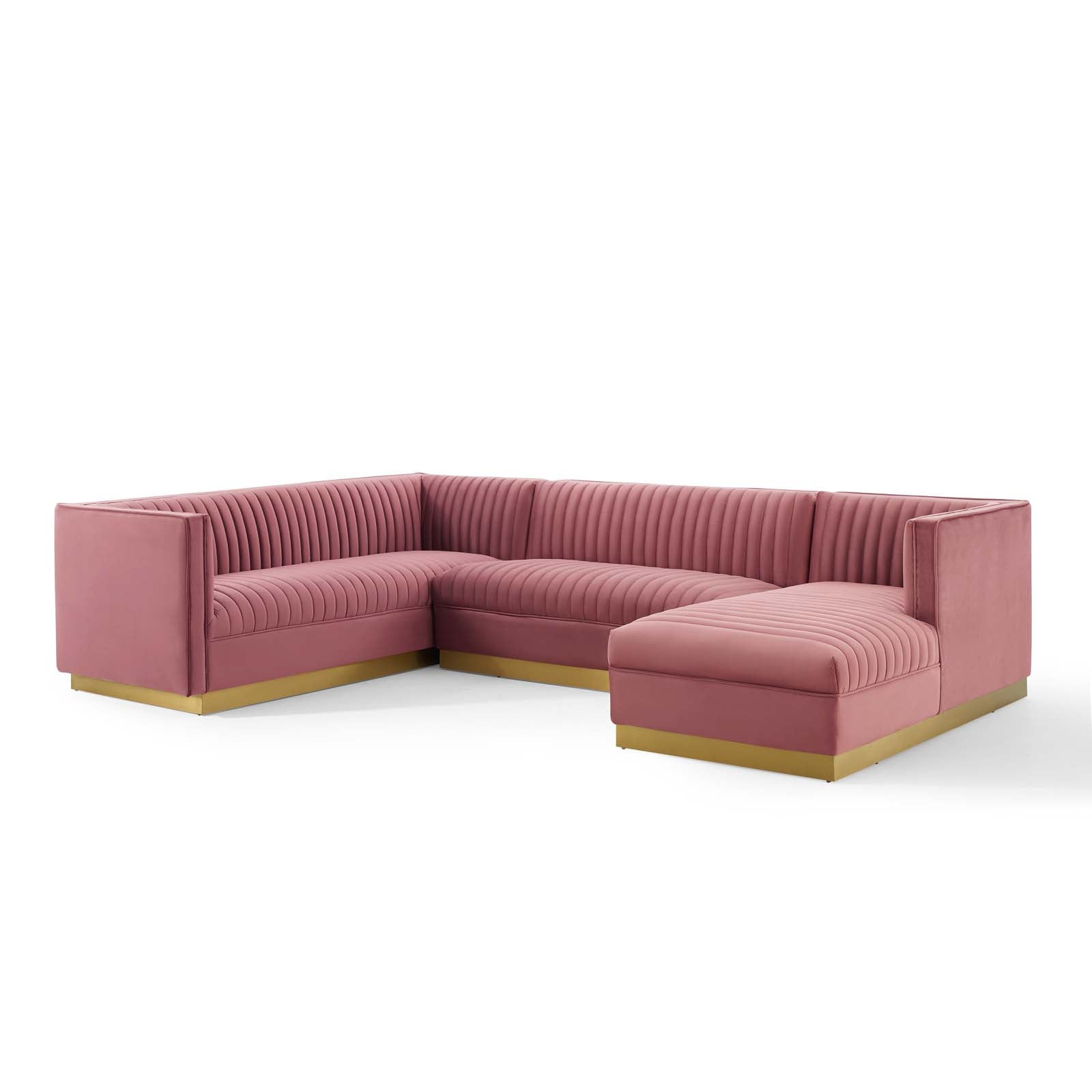 Modway Sectional Sofas - Sanguine 3 Piece Performance Velvet Sectional Sofa Set Dusty Rose