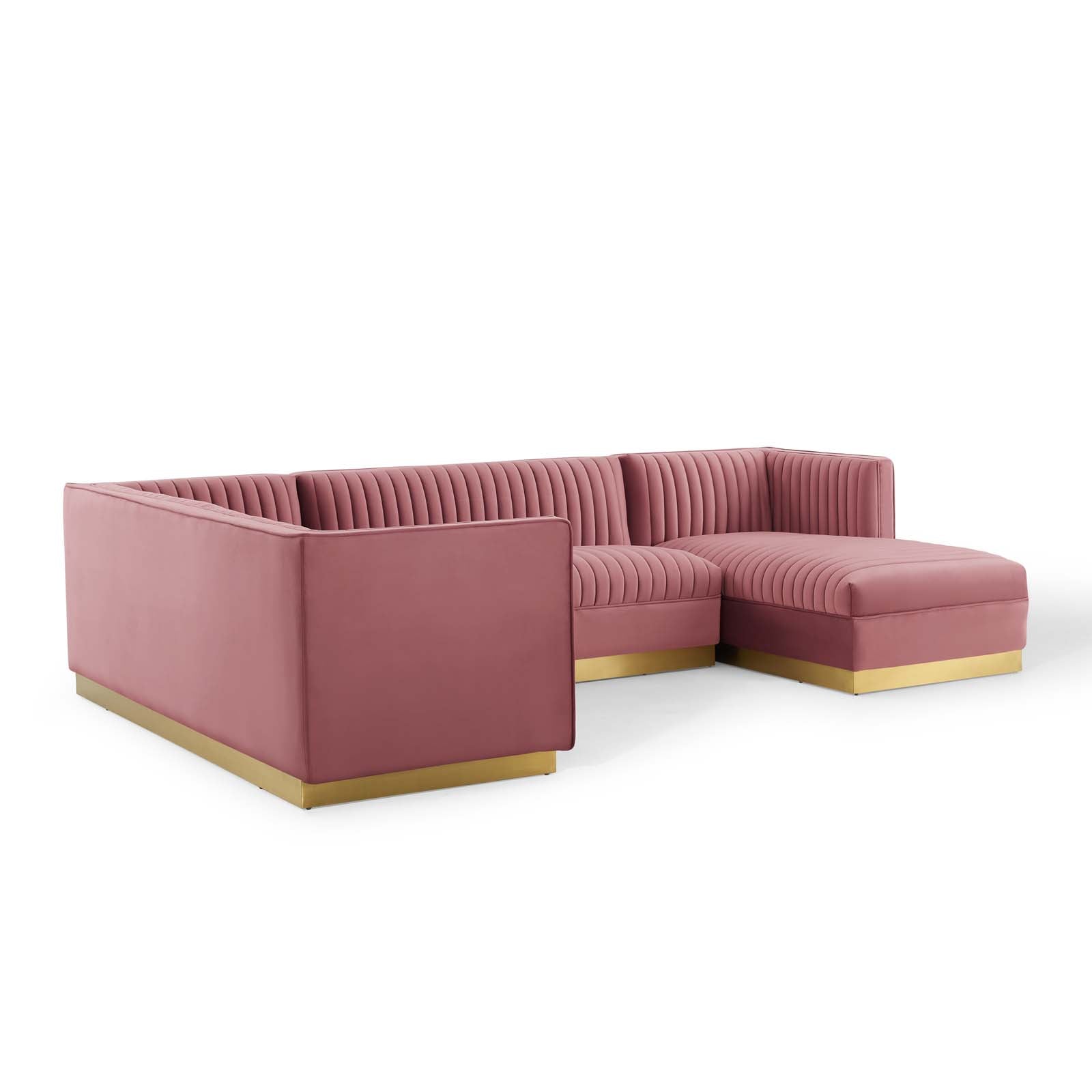 Modway Sectional Sofas - Sanguine 3 Piece Performance Velvet Sectional Sofa Set Dusty Rose