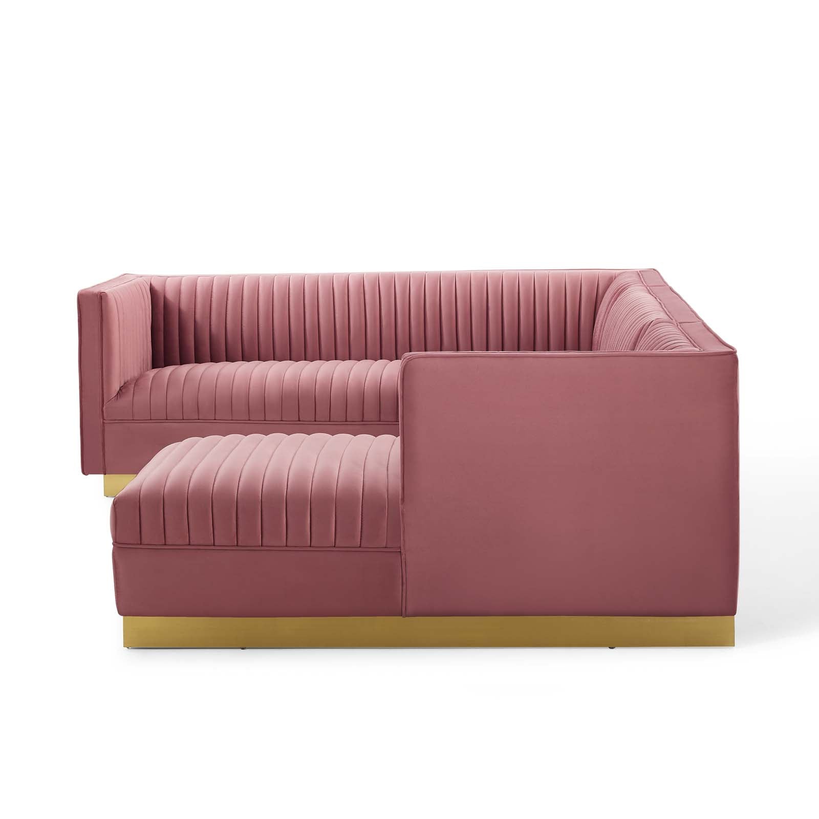 Modway Sectional Sofas - Sanguine 3 Piece Performance Velvet Sectional Sofa Set Dusty Rose