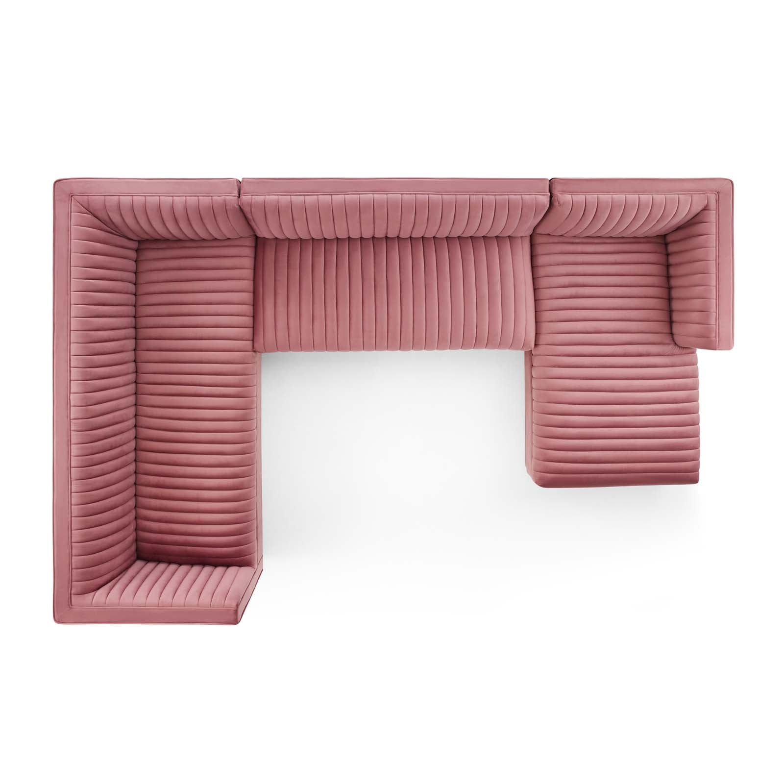 Modway Sectional Sofas - Sanguine 3 Piece Performance Velvet Sectional Sofa Set Dusty Rose