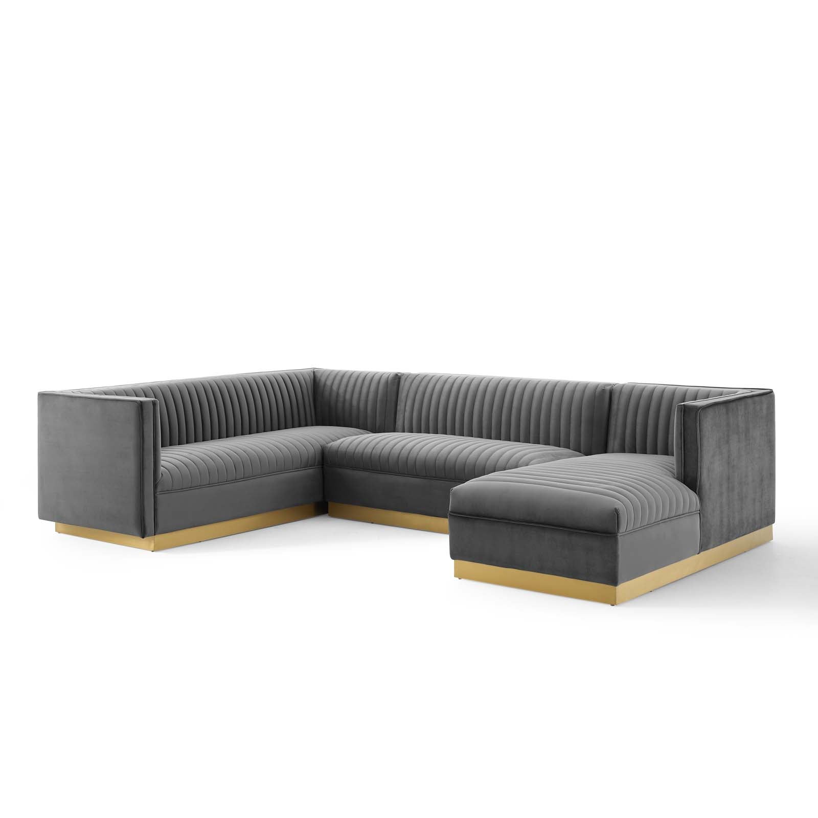 Modway Sectional Sofas - Sanguine 3 Piece Performance Velvet Sectional Sofa Set Gray