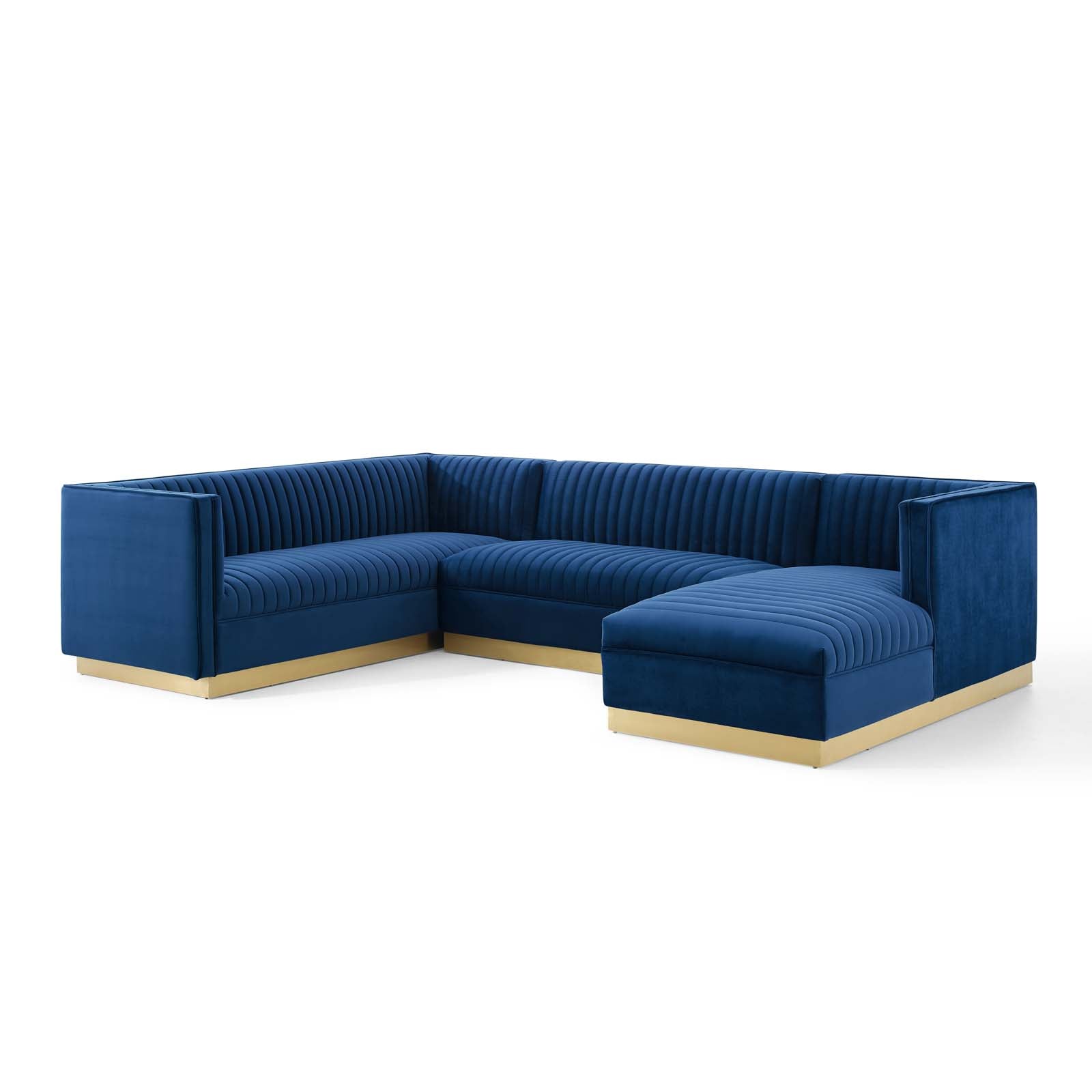 Modway Sectional Sofas - Sanguine 3 Piece Performance Velvet Sectional Sofa Set Navy
