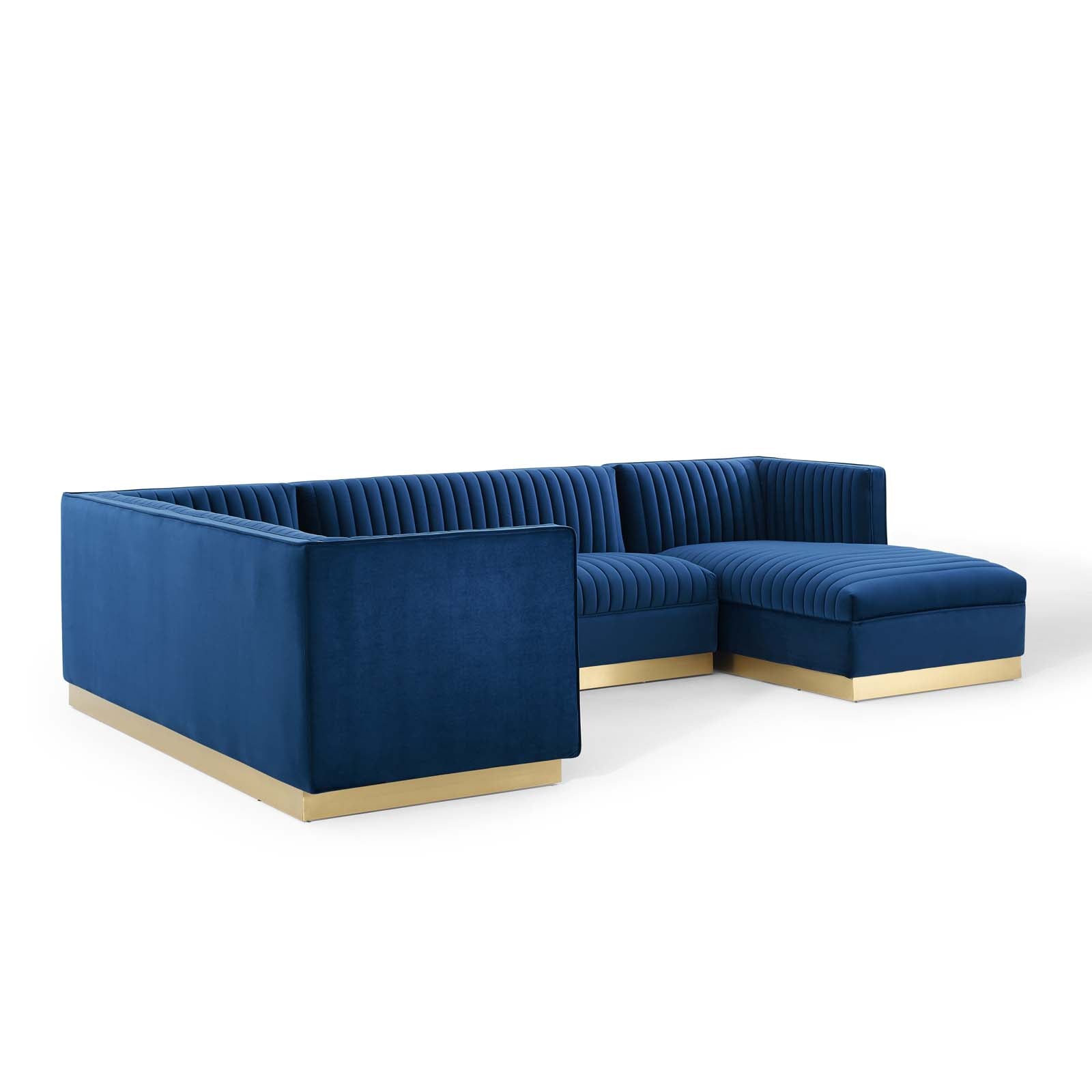 Modway Sectional Sofas - Sanguine 3 Piece Performance Velvet Sectional Sofa Set Navy